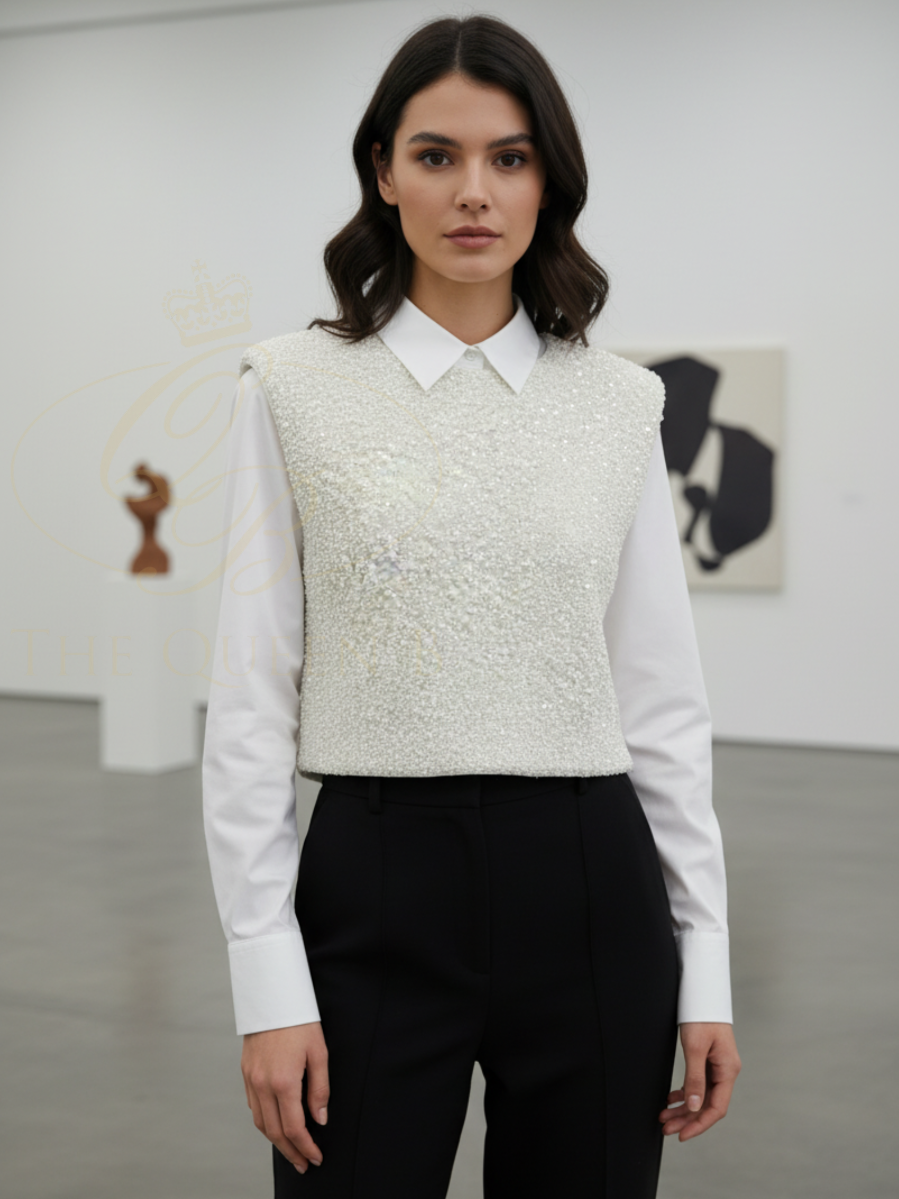 Malissa J WF2681 Sequin Knit Sleeveless Top with structured silhouette and subtle all-over sequin detailing.