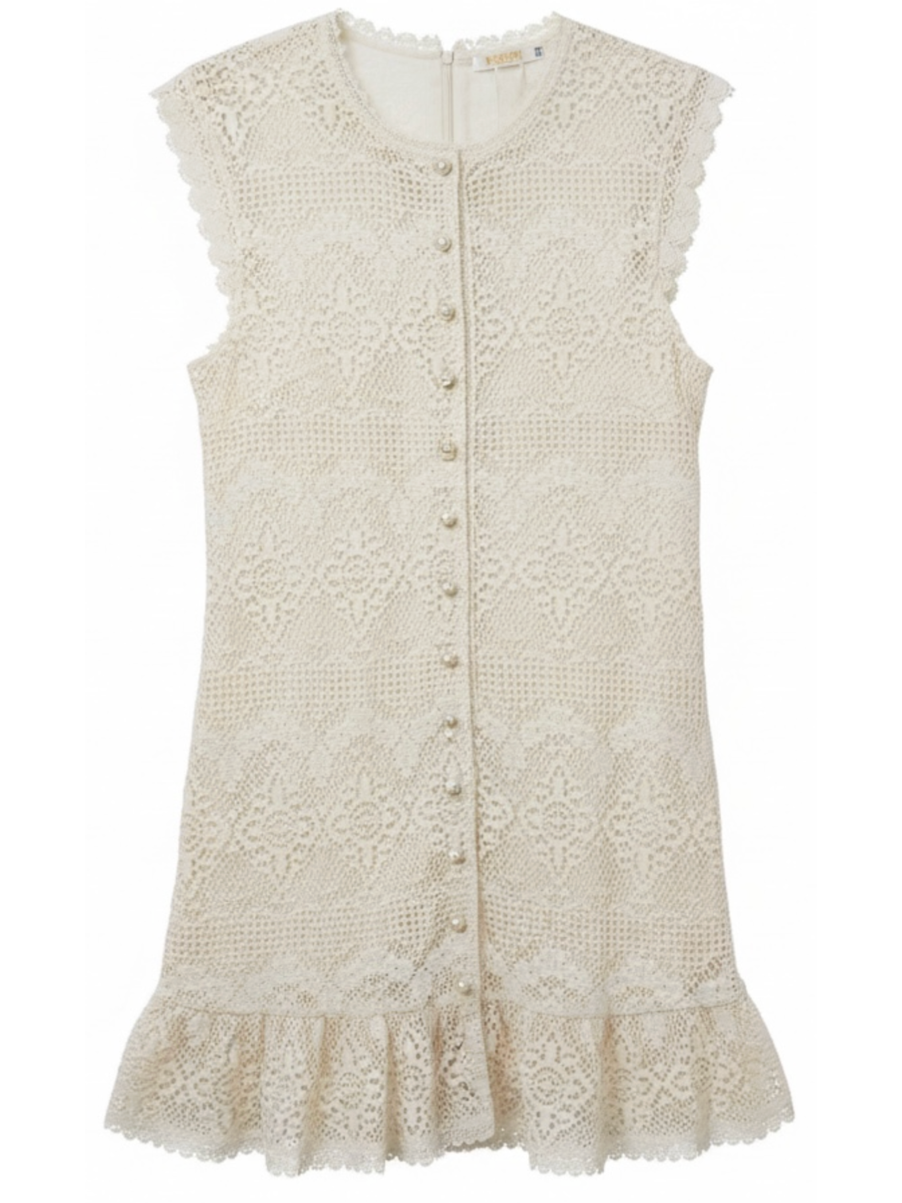 Malissa J WF2698 Crochet Effect Lined Frill Dress with button-through front and scalloped frill hem.