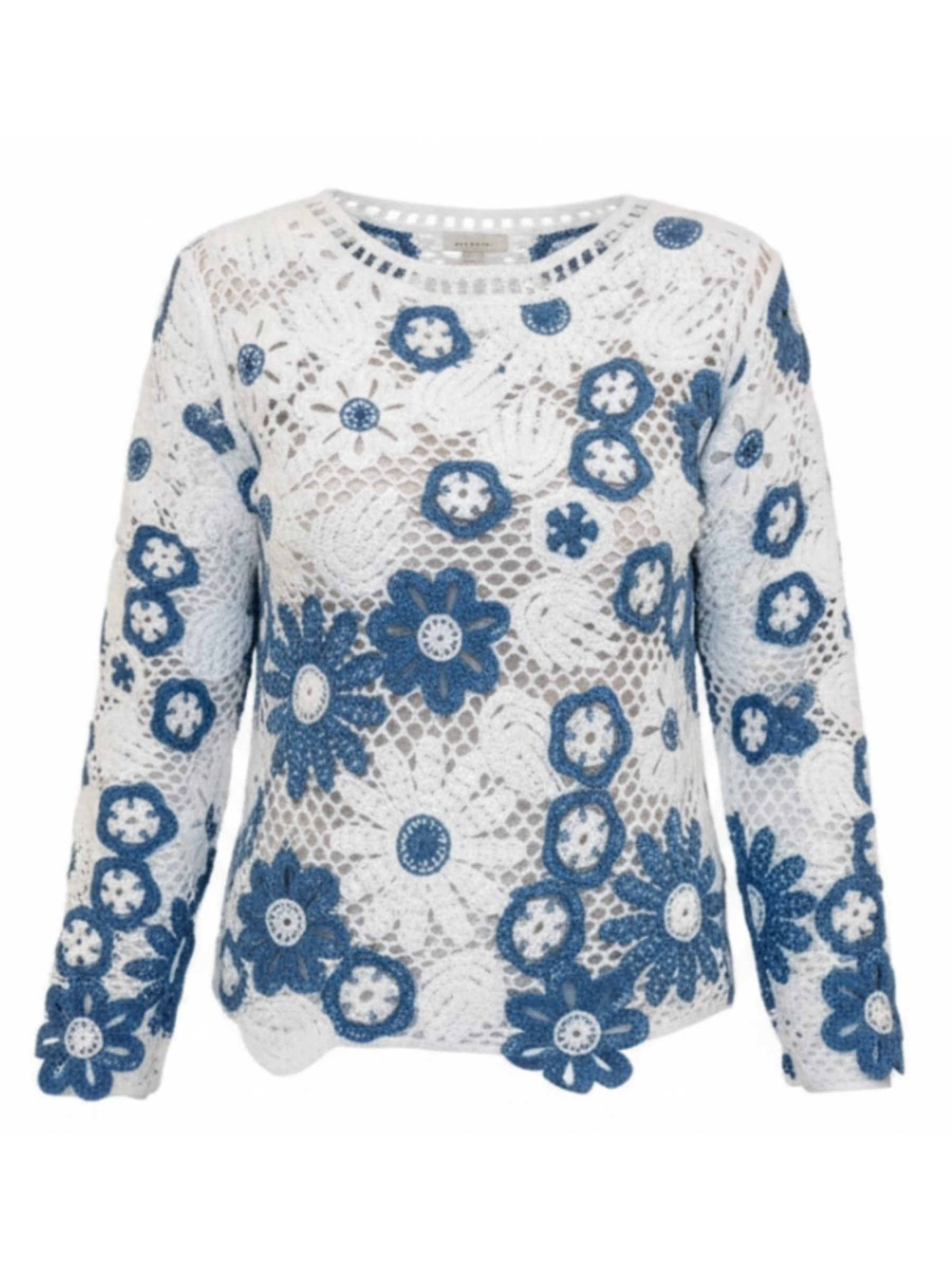 Malissa J WF2718 Crochet Effect Flower Jumper with relaxed silhouette, round neckline and floral crochet design.