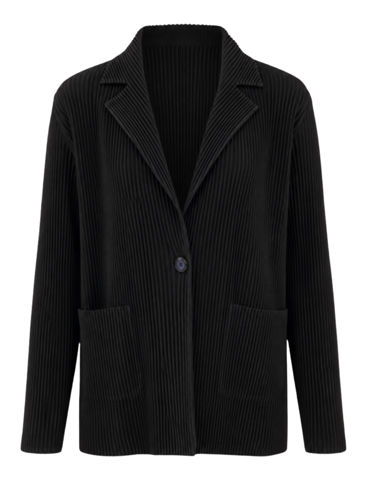 Malissa J WF2726 Ribbed Pleated Blazer with ribbed pleated texture, lapel collar, single-button fastening and patch pockets.