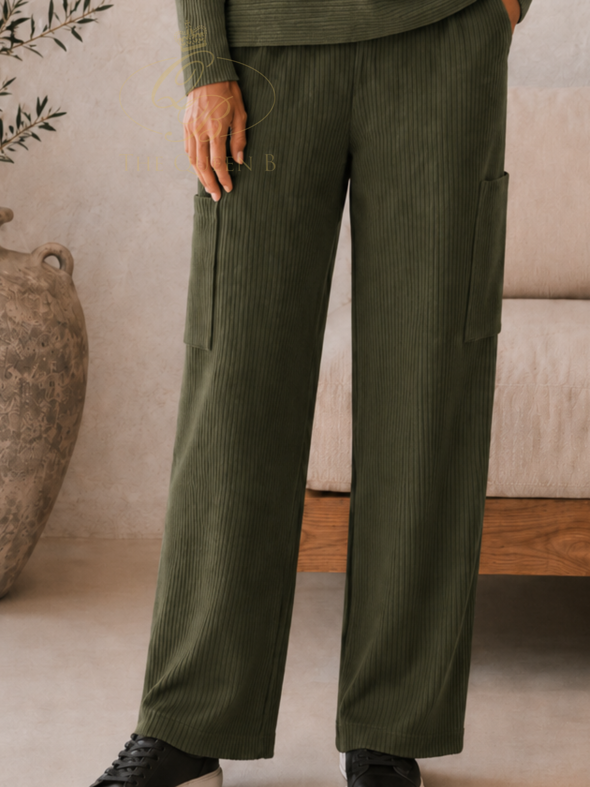 Malissa J WF2732B Ankle Grazer Rib Pleated Trousers with ribbed pleated texture, straight-leg shape and side patch pockets.