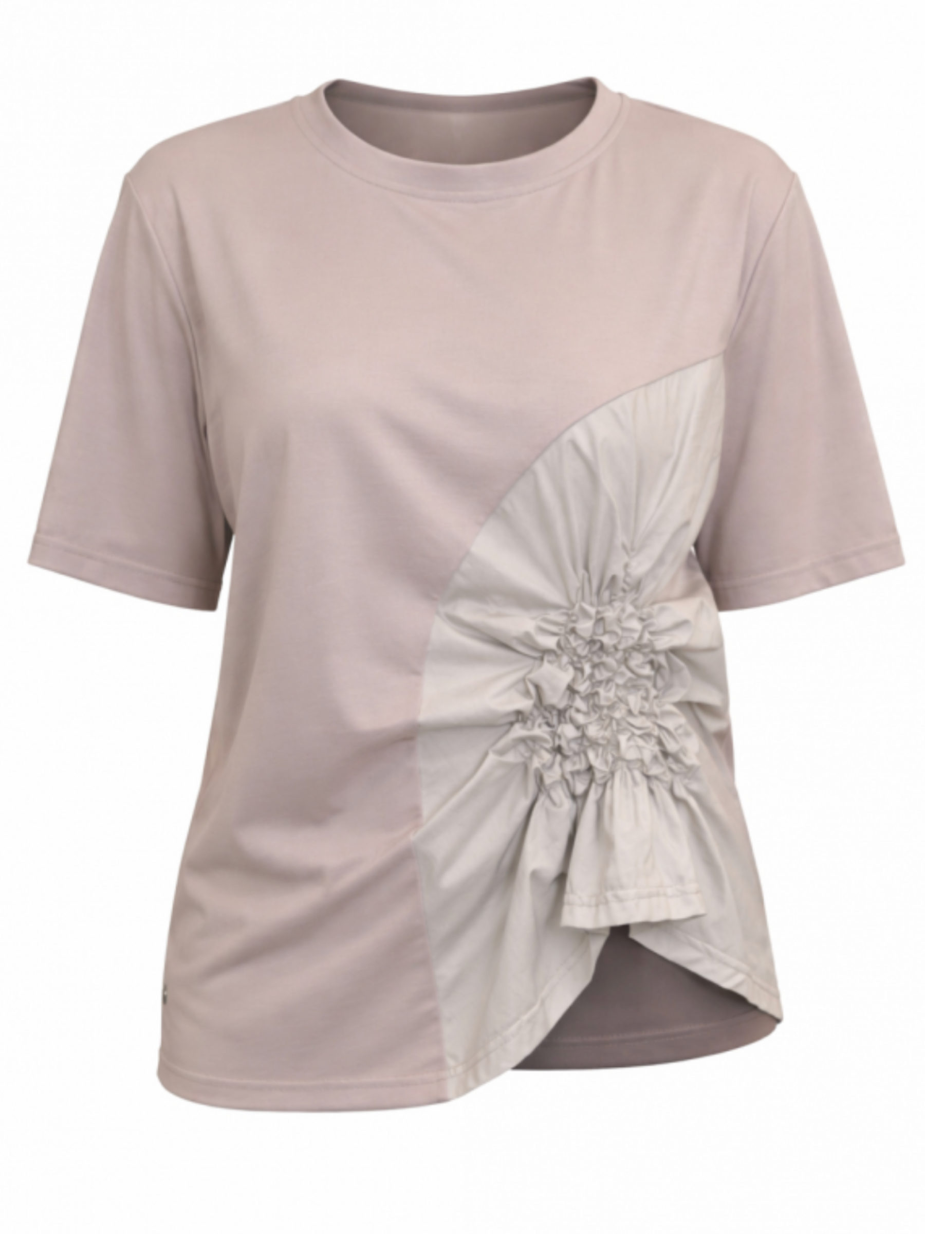 Malissa J WF2747 Jersey Short Sleeve Top with round neckline, short sleeves and gathered side floral detail.
