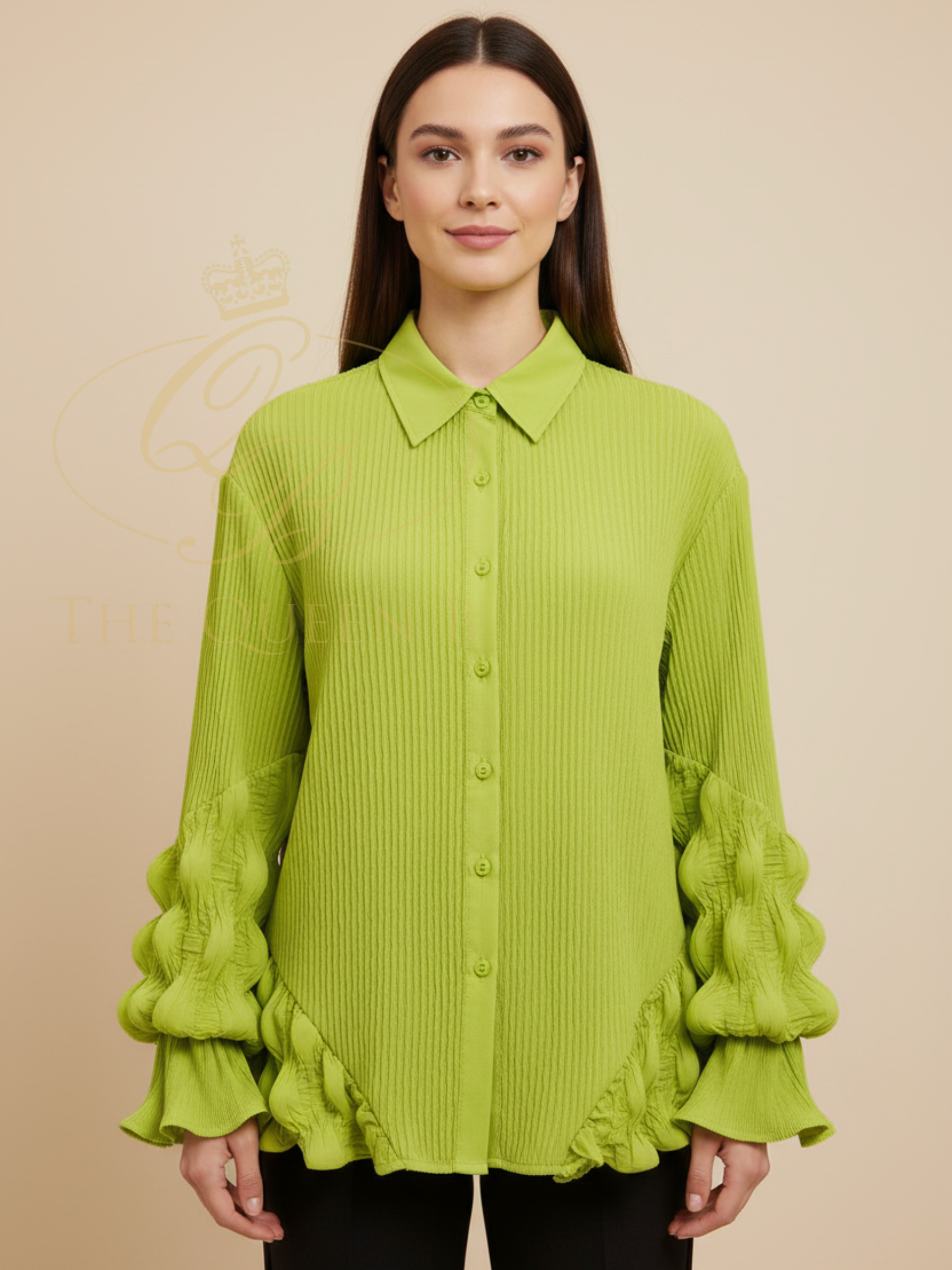 Malissa J WF2759 Herringbone Pleat & Bubble Side Panel Shirt with pleated texture, classic collar and statement bubble side panels.