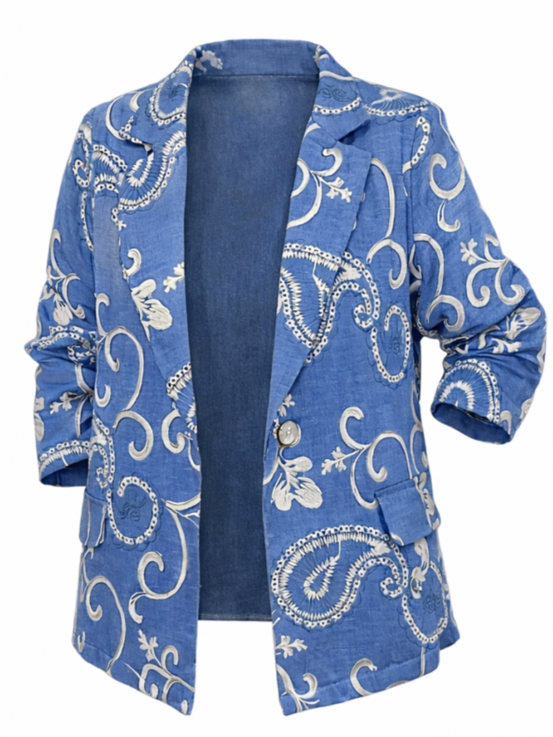 Malissa J WF2818 Embroidered Blazer with lapel collar, single-button fastening and all-over embroidered detailing.