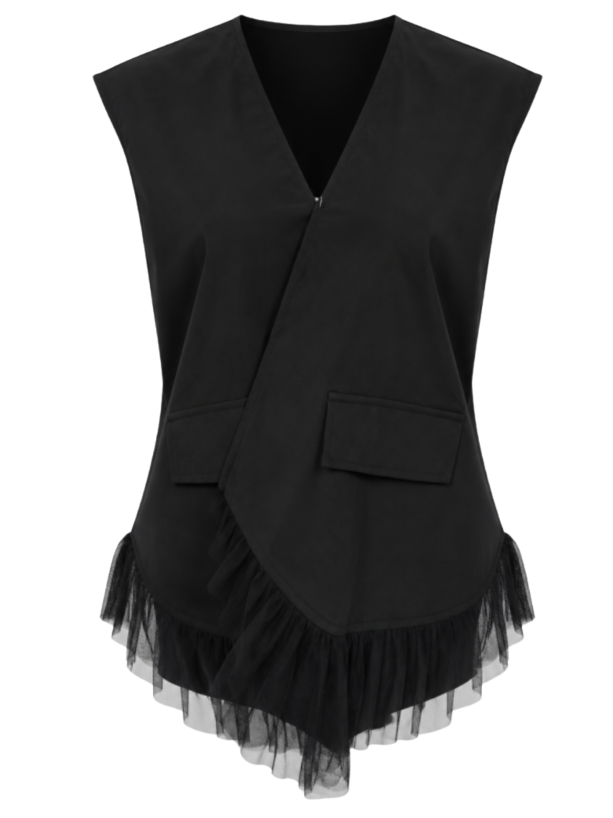 Malissa J WF2940 Edge To Edge Nylon Jacket with open front and tulle-style frill hem