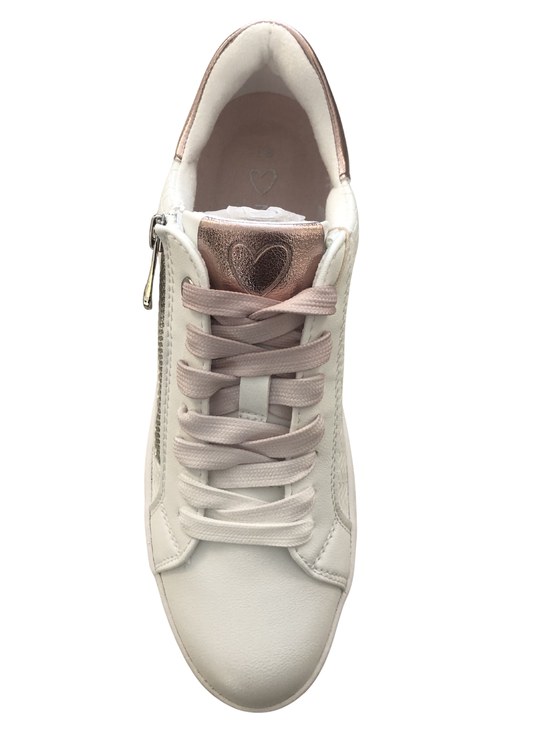 Marco Tozzi 23718 194 white powder pink women's trainers with side zip lace fastening casual platform trainers.