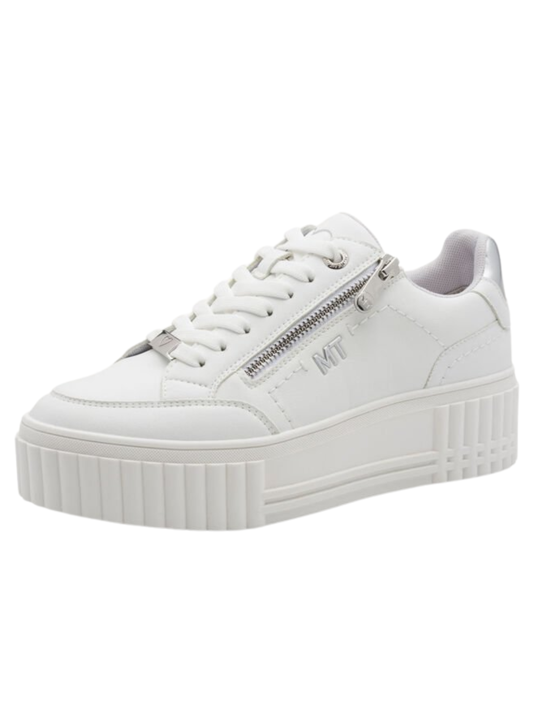 Marco Tozzi 23728 100 white comb women's platform trainers with zip and lace fastening white casual trainers.