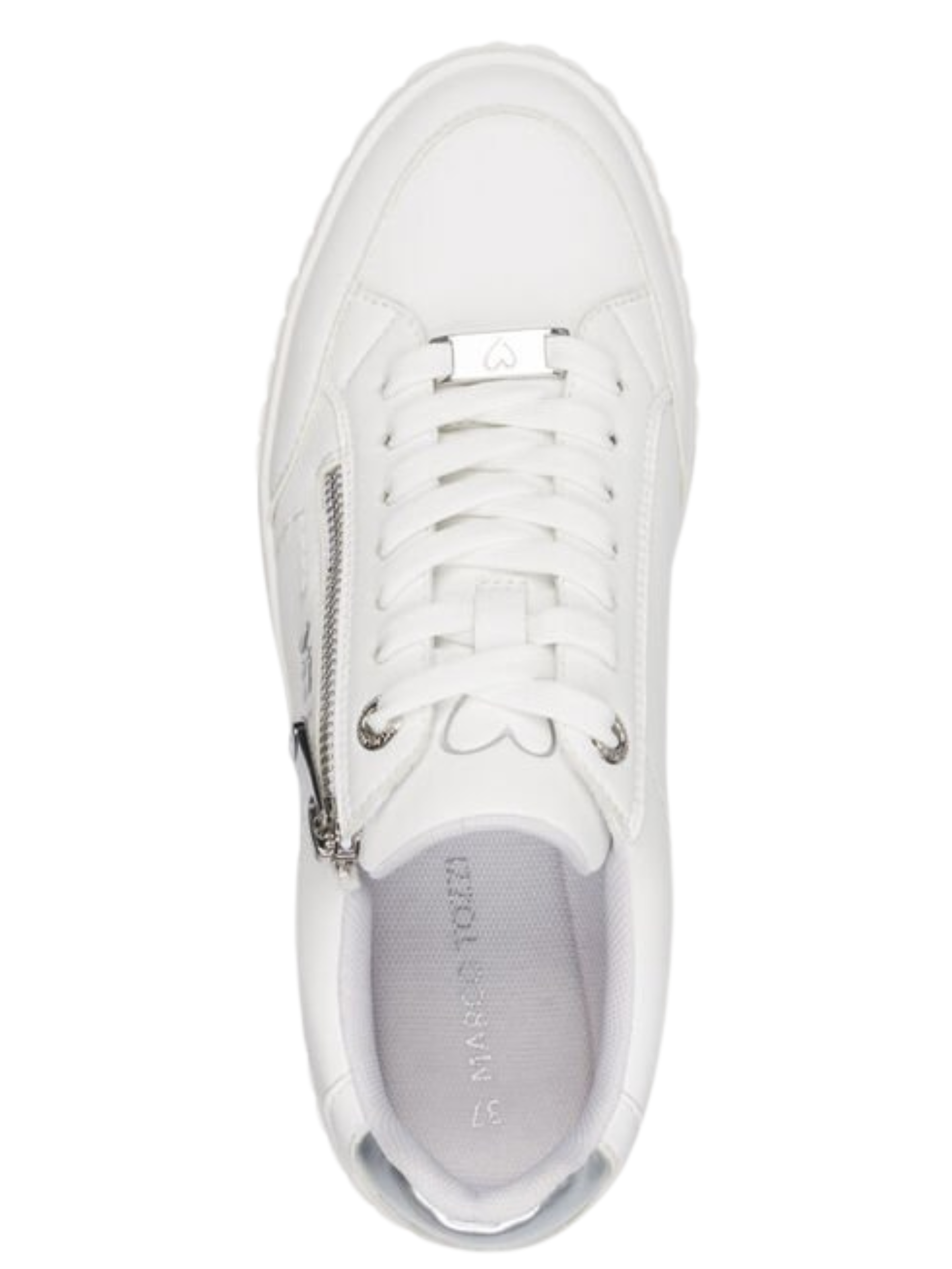 Marco Tozzi 23728 100 white comb women's platform trainers with zip and lace fastening white casual trainers.