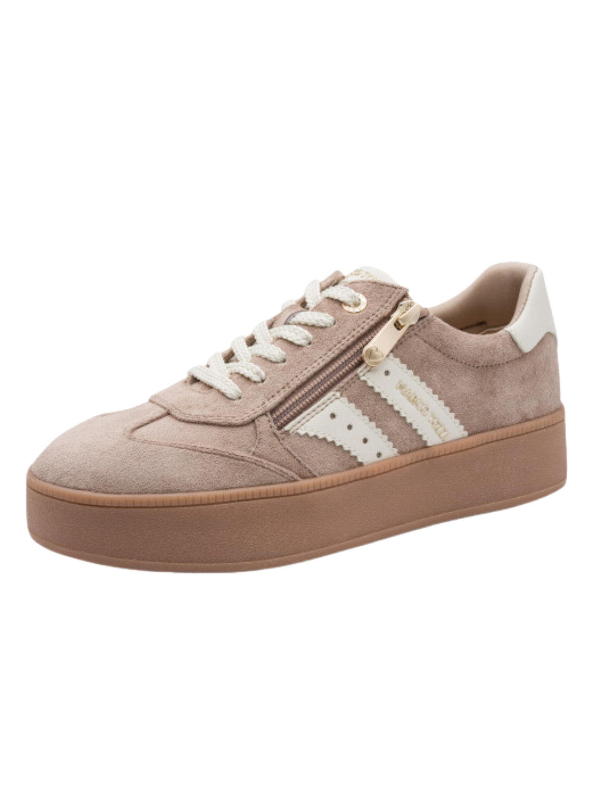 Marco Tozzi 23716 470 Tan Comb Trainer with platform sole, lace-up front, side zip fastening and round toe.