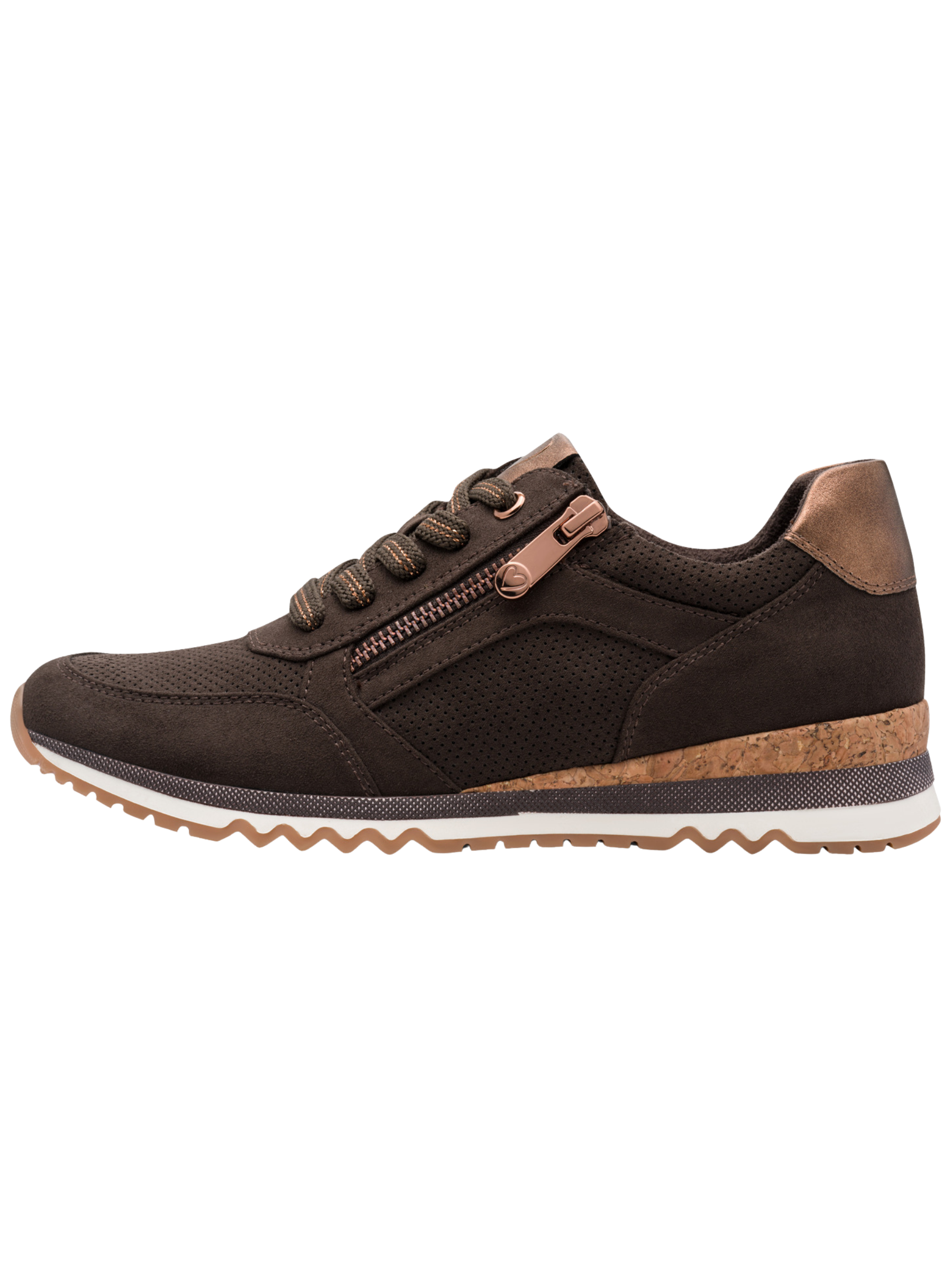 Marco Tozzi 23781 303 Mocca Comb Trainer lace-up trainer with side zip and textured finish