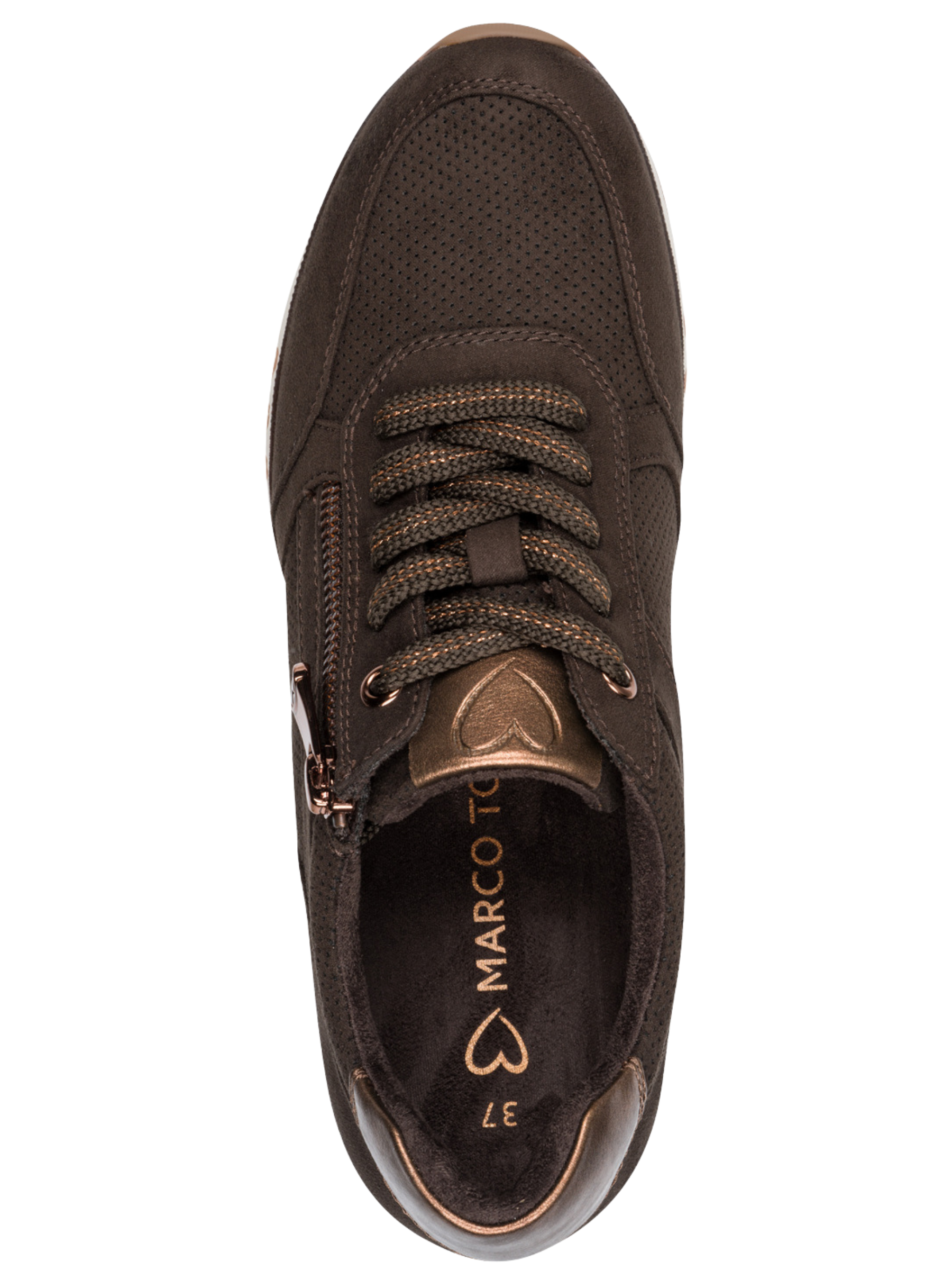 Marco Tozzi 23781 303 Mocca Comb Trainer lace-up trainer with side zip and textured finish