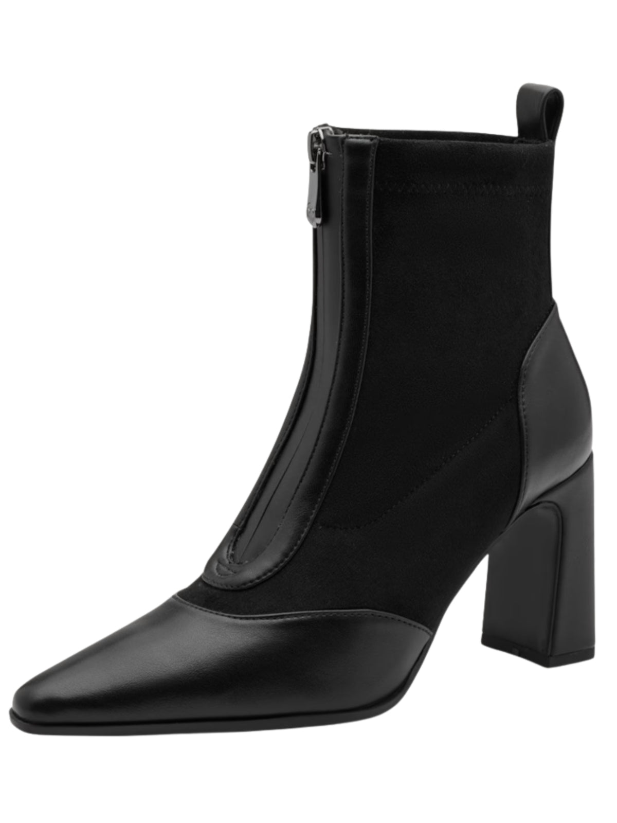 Marco Tozzi 25334 001 Black Boot pointed ankle boot with front zip and 85mm block heel
