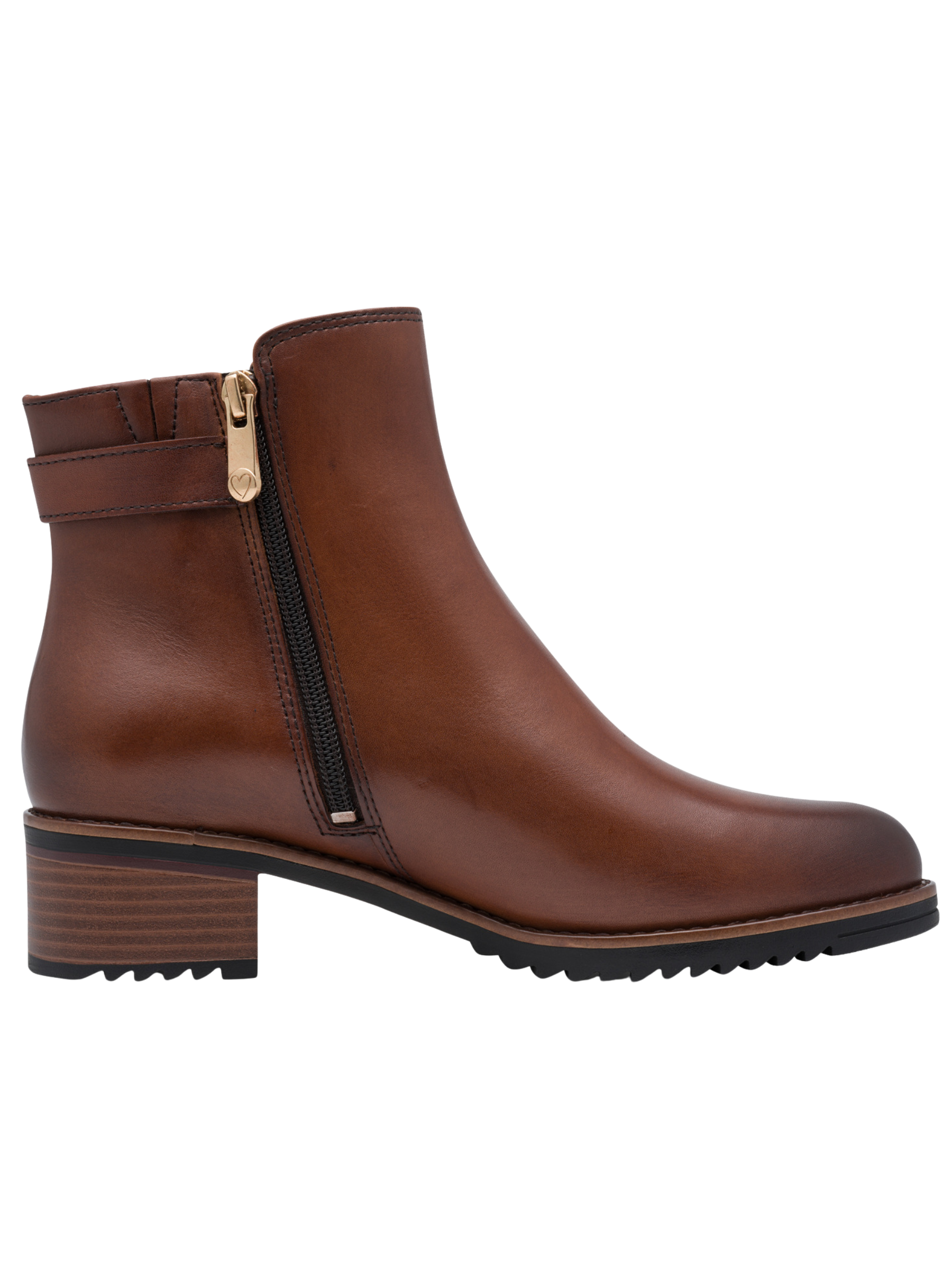 Marco Tozzi 25377 305 Cognac Boot leather ankle boot with buckle detail, side zip fastening and 45mm block heel