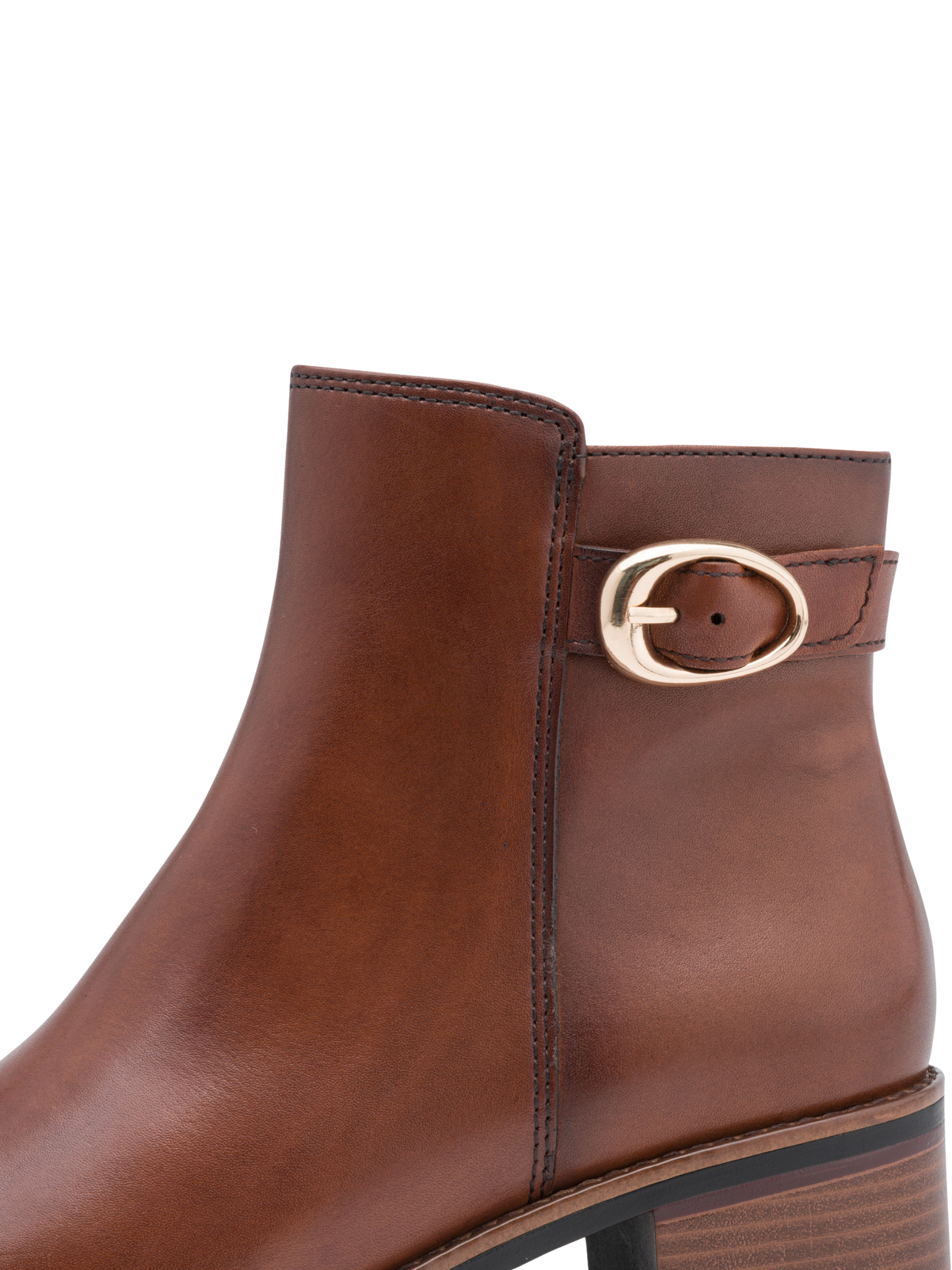 Marco Tozzi 25377 305 Cognac Boot leather ankle boot with buckle detail, side zip fastening and 45mm block heel