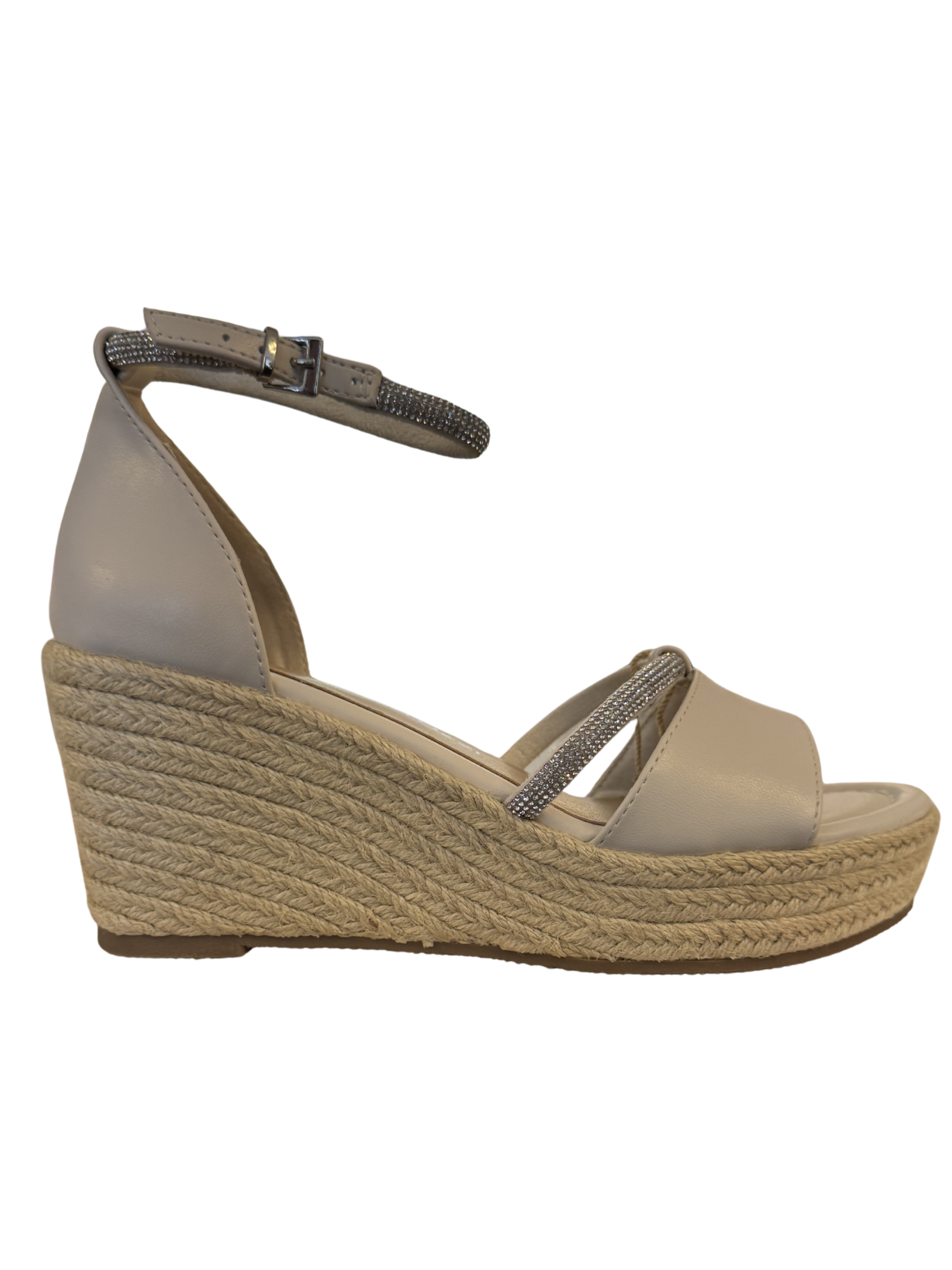 Marco Tozzi 28362 403 Cream sandals with wedge heel, wide strap and embellished detail.