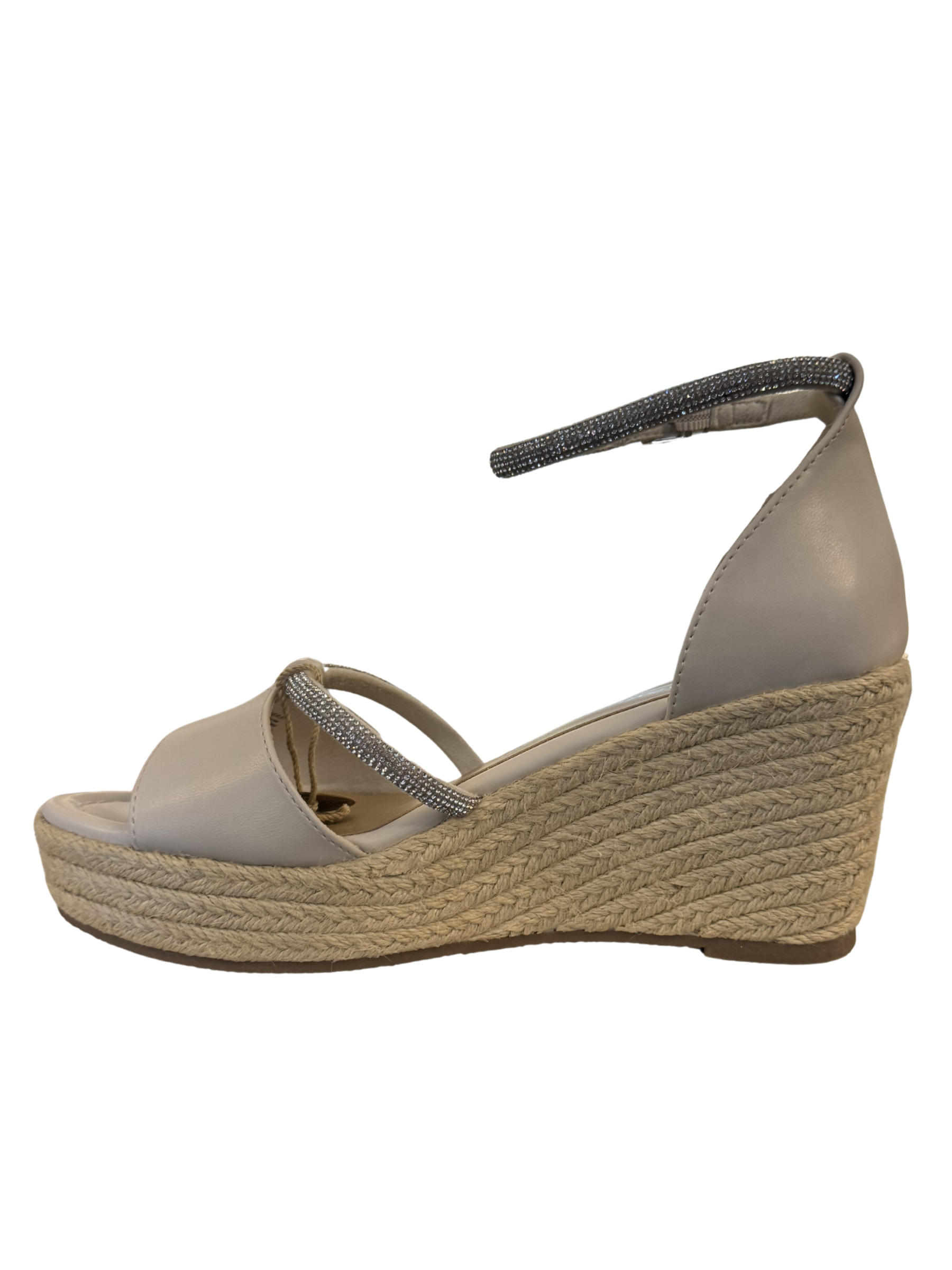 Marco Tozzi 28362 403 Cream sandals with wedge heel, wide strap and embellished detail.