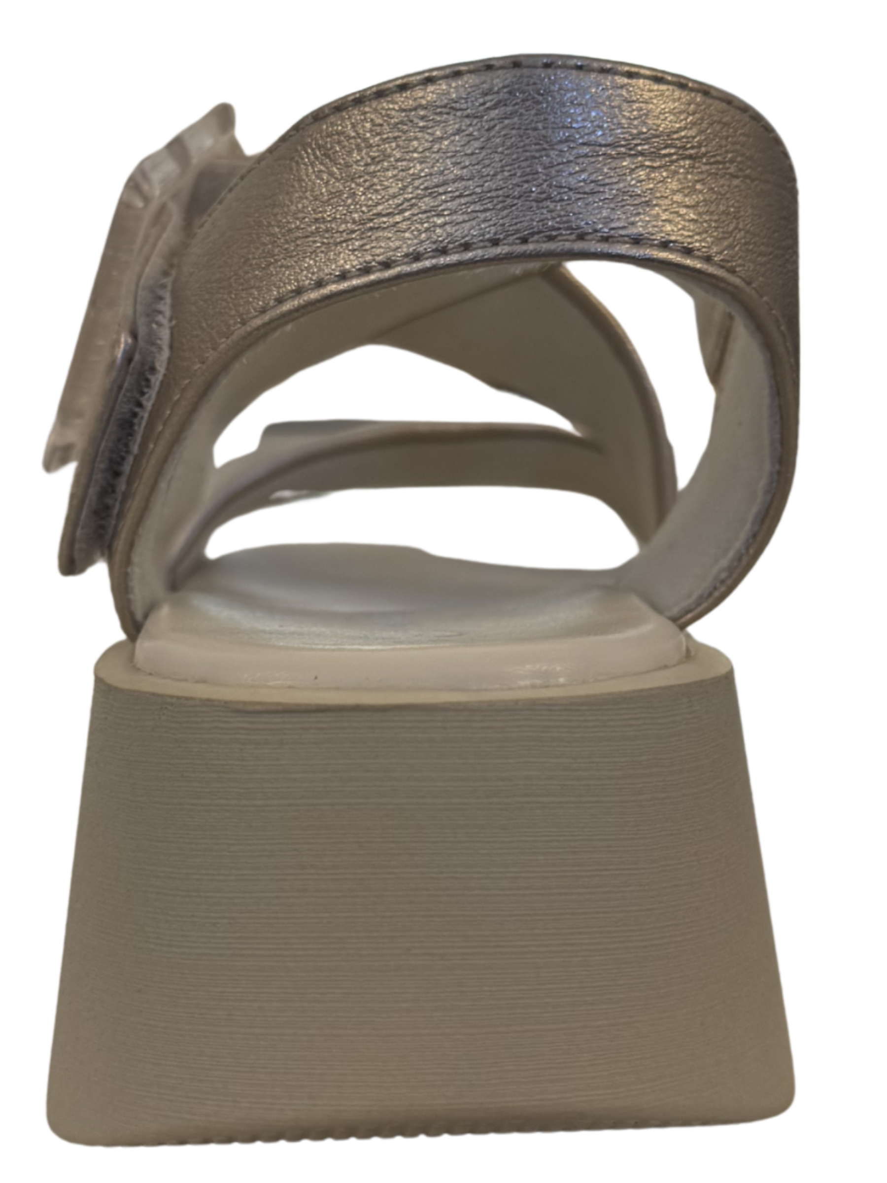Marco Tozzi 28525 957 Platinum Sandals with crossover straps and metallic finish.