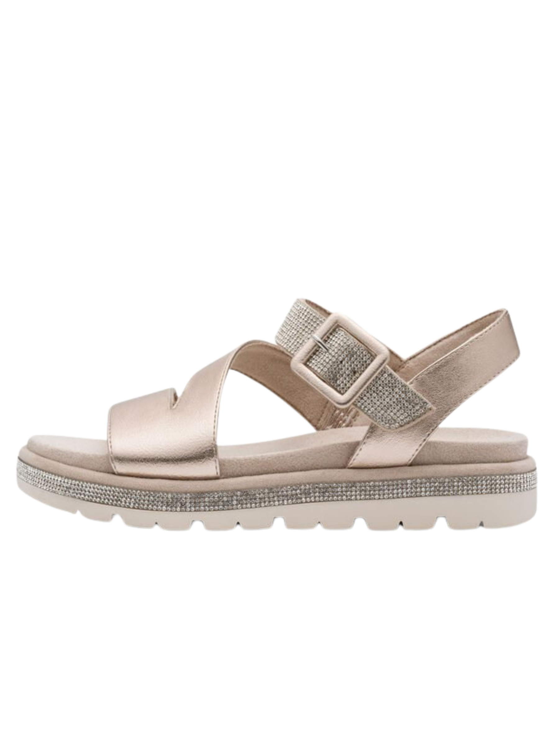 Marco Tozzi 88500 957 Platinum Sandals with crossover straps, hook-and-loop fastening and cushioned sole.
