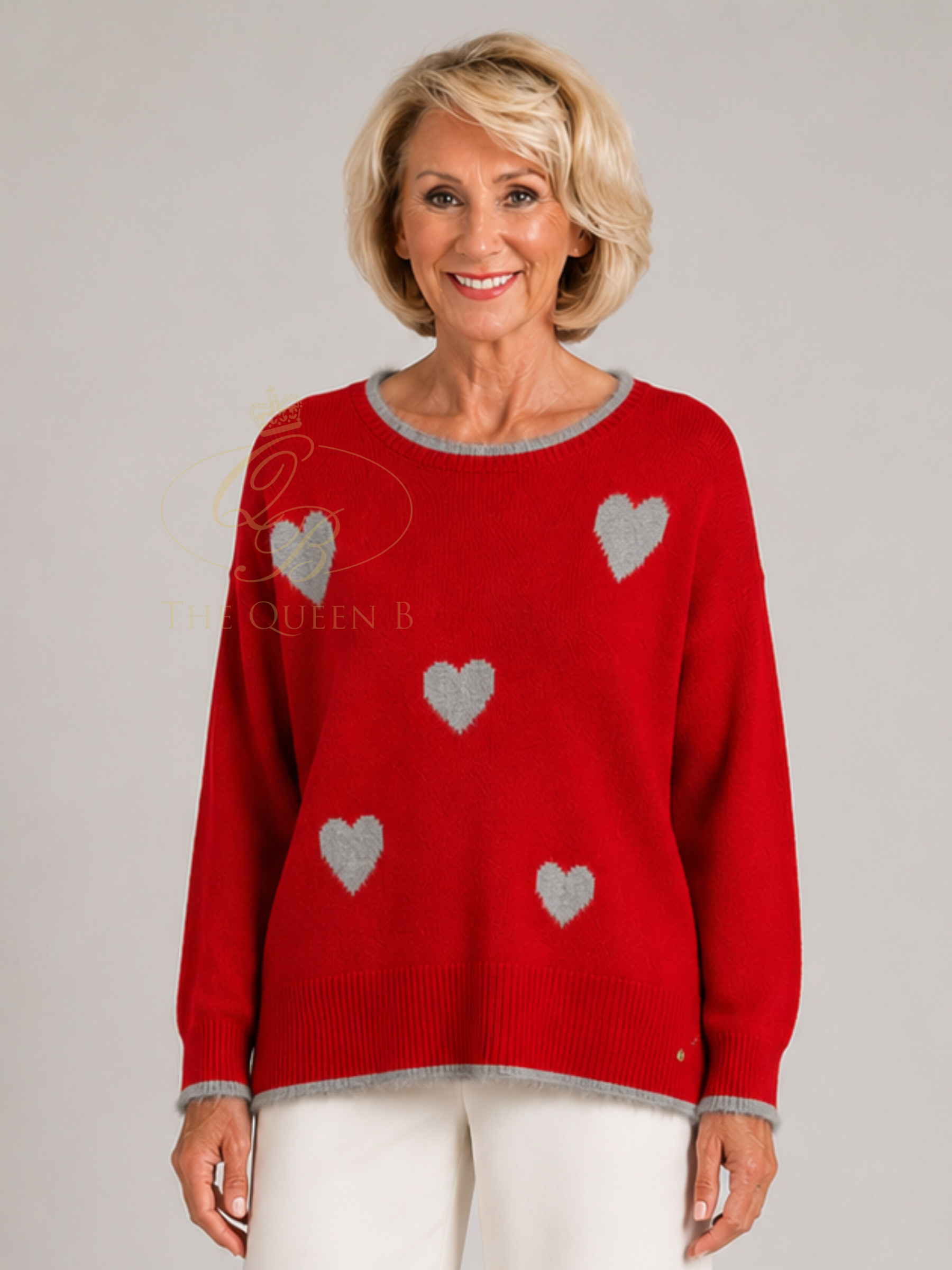 Micha 105 Jumper with round neckline, long sleeves, heart detail and contrast trim