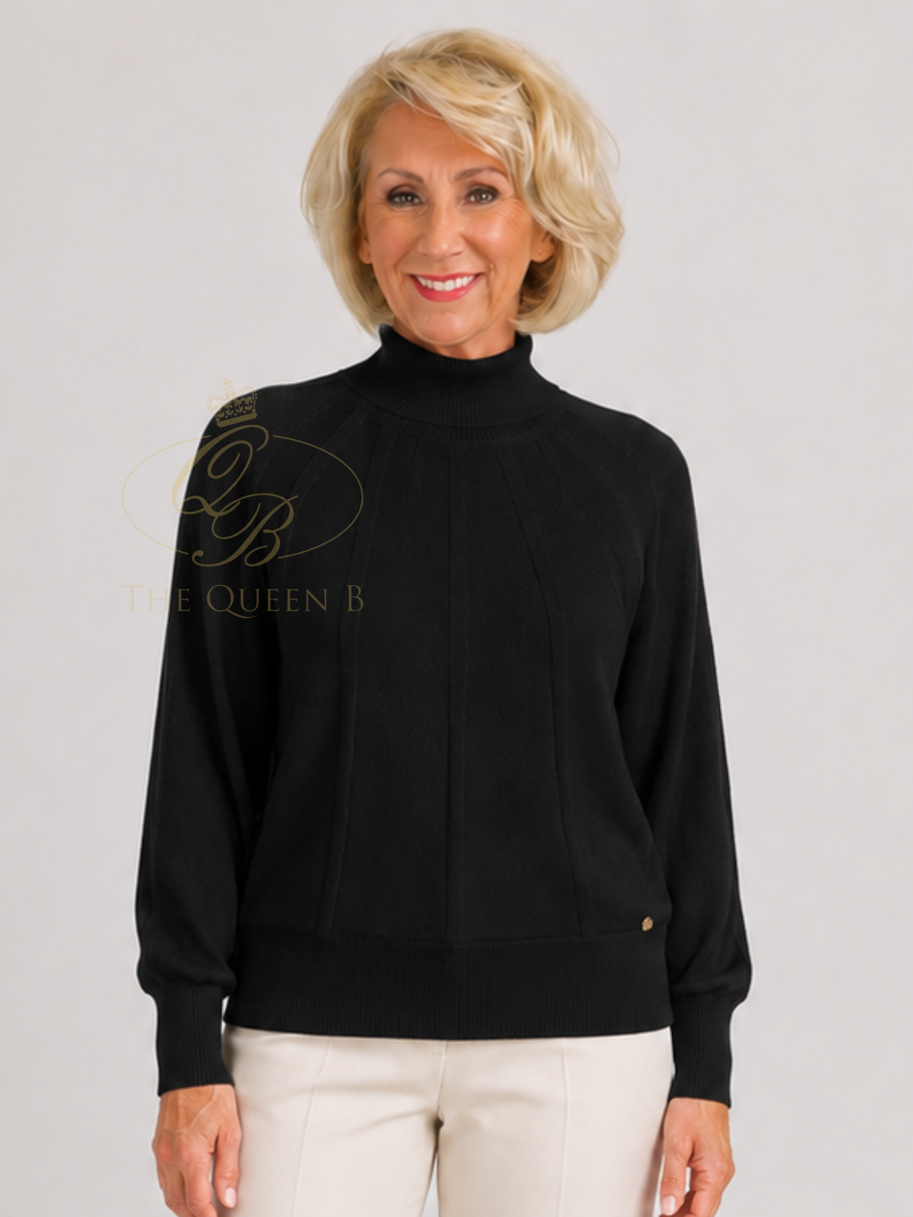 Micha 157 Jumper with high neckline, long sleeves, ribbed hem and subtle front seam detail