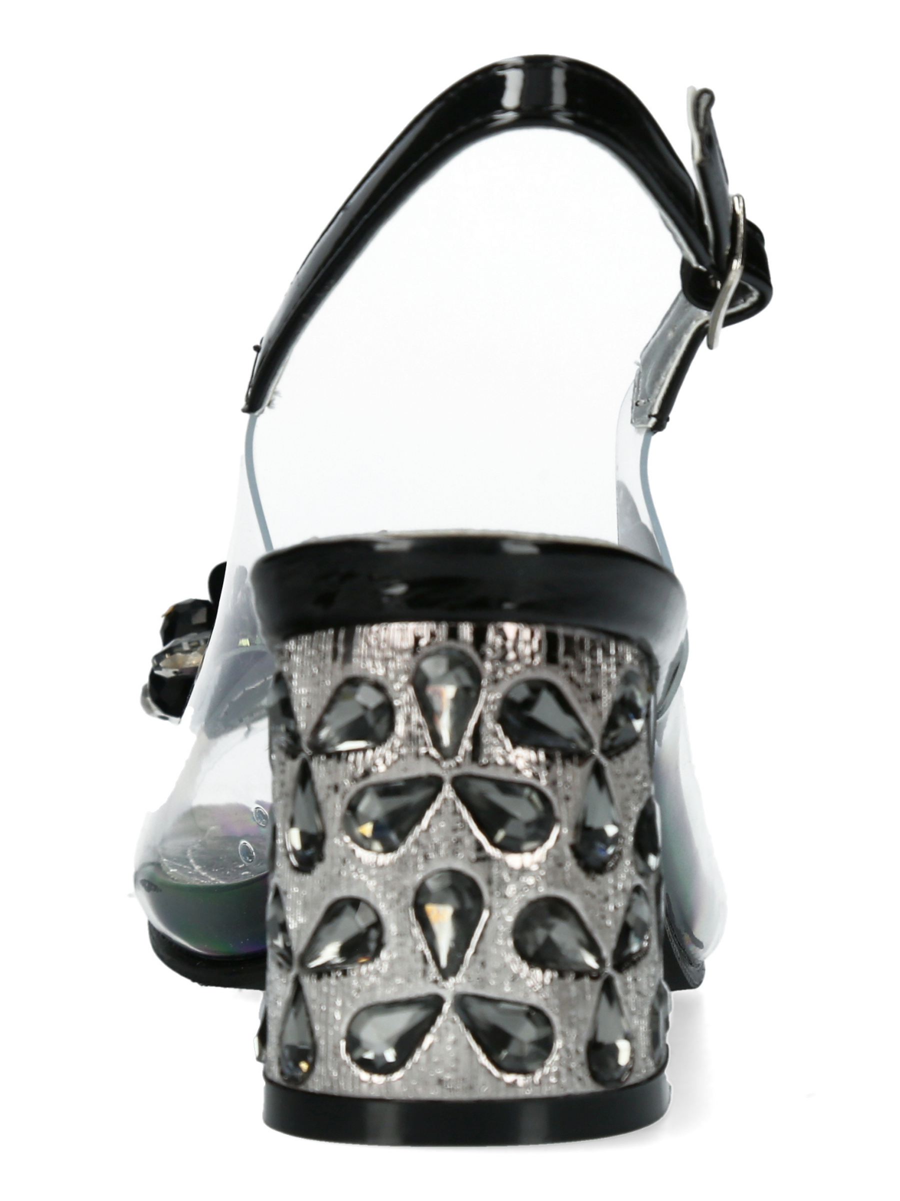 Misstyl Marlene 12 Black Heels with clear upper, embellishment detail and slingback strap.