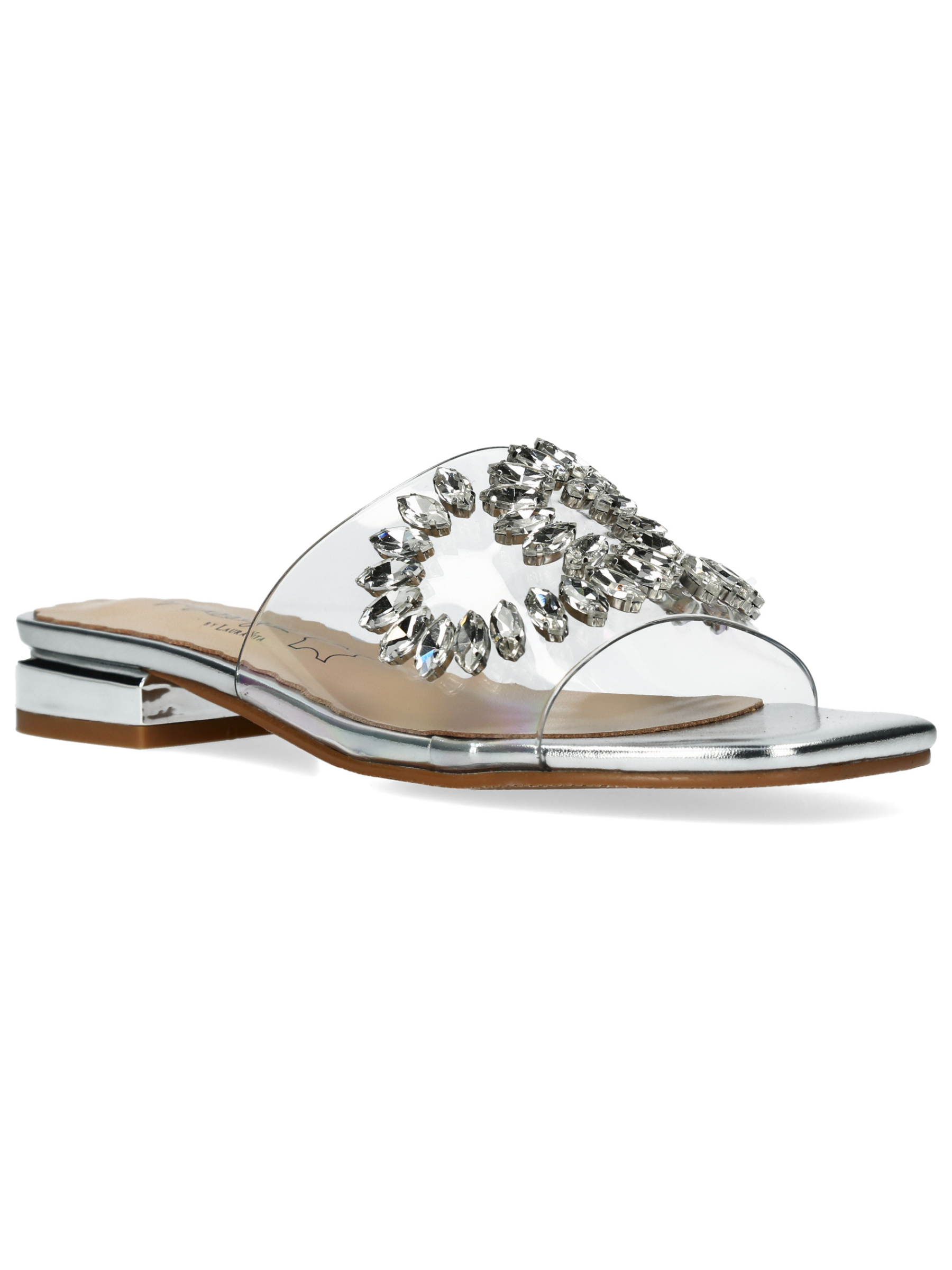 Misstyl Maxine 49 Silver Shoes with clear upper and crystal embellishment.