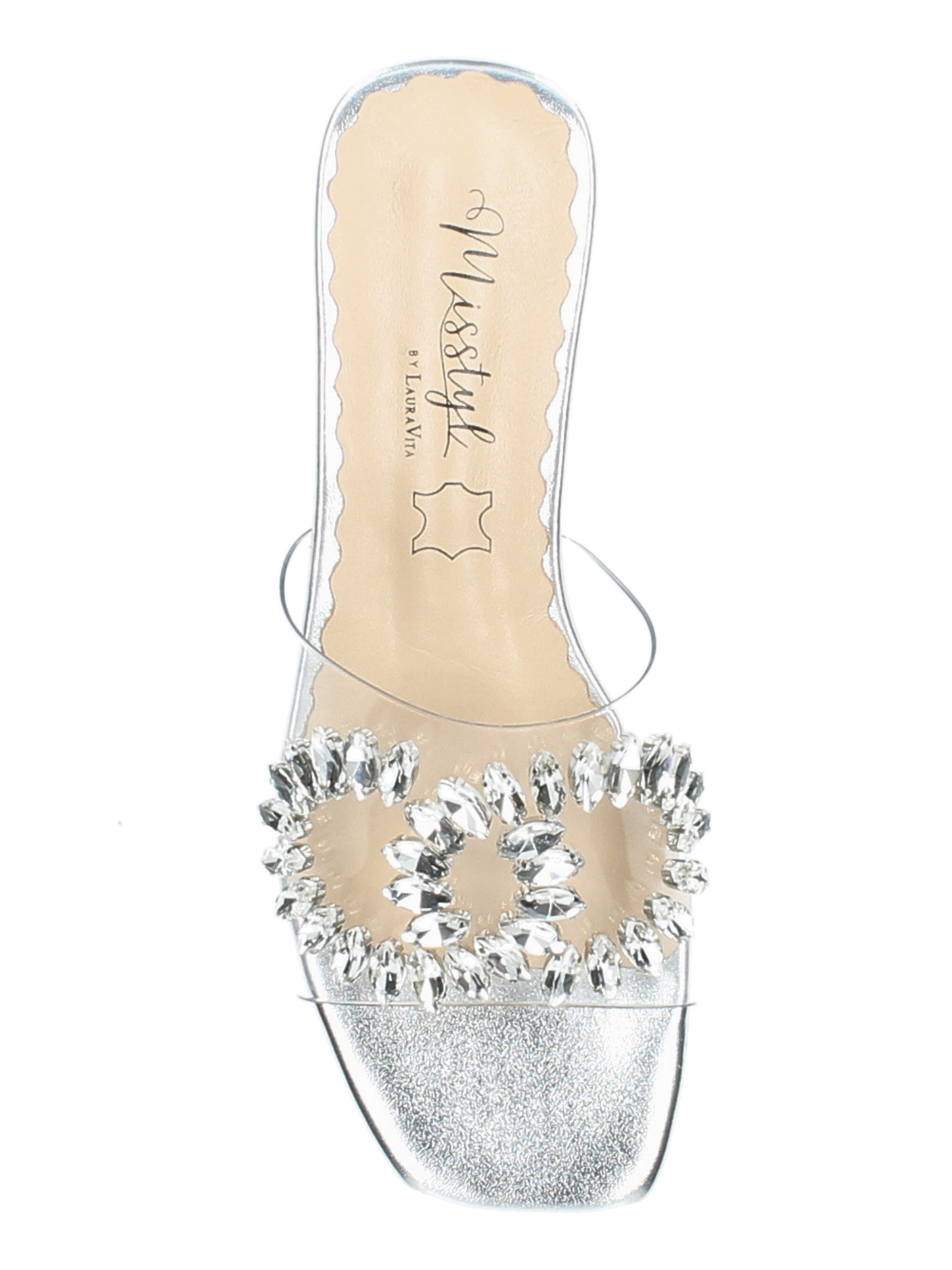 Misstyl Maxine 49 Silver Shoes with clear upper and crystal embellishment.