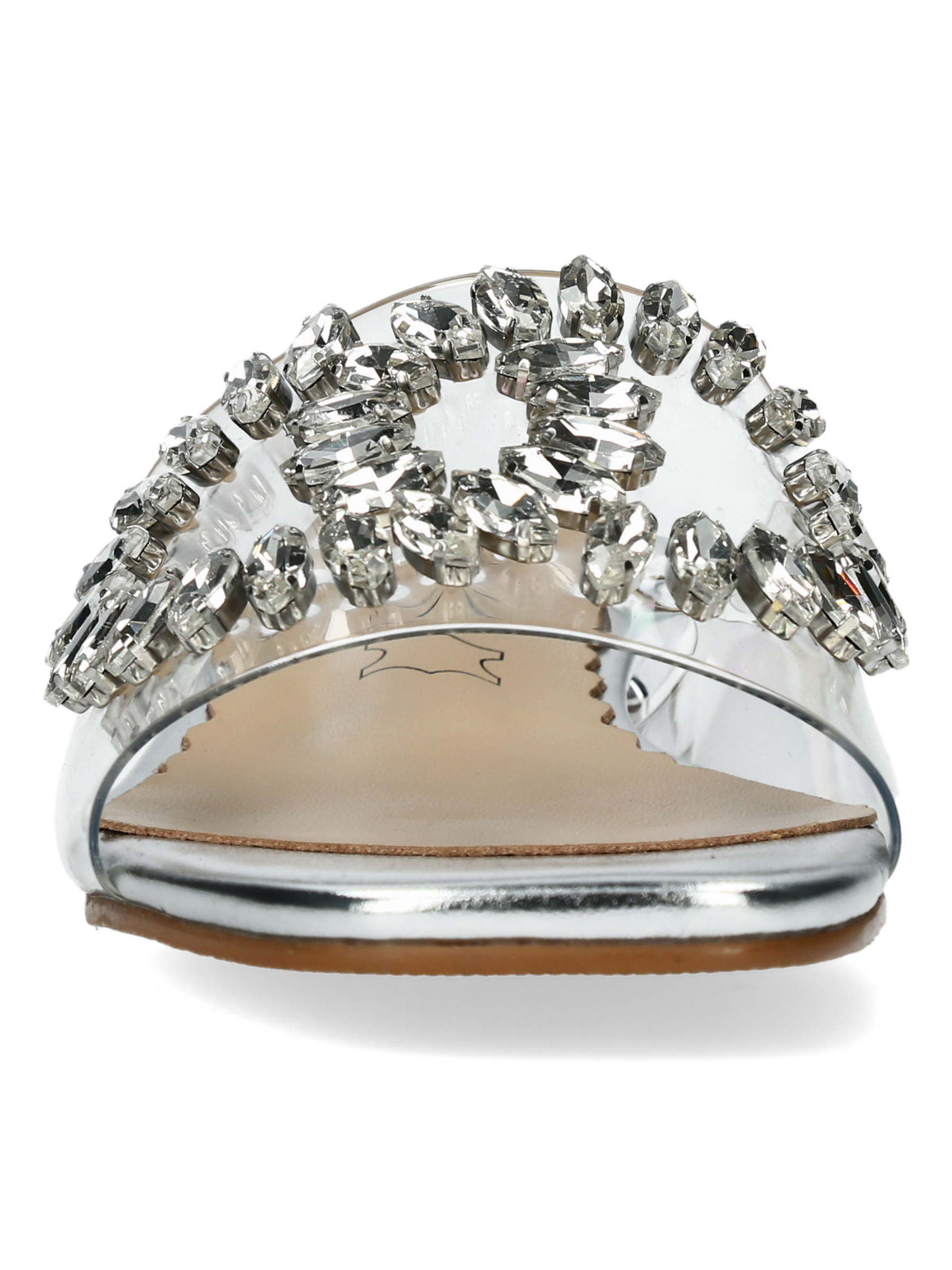 Misstyl Maxine 49 Silver Shoes with clear upper and crystal embellishment.