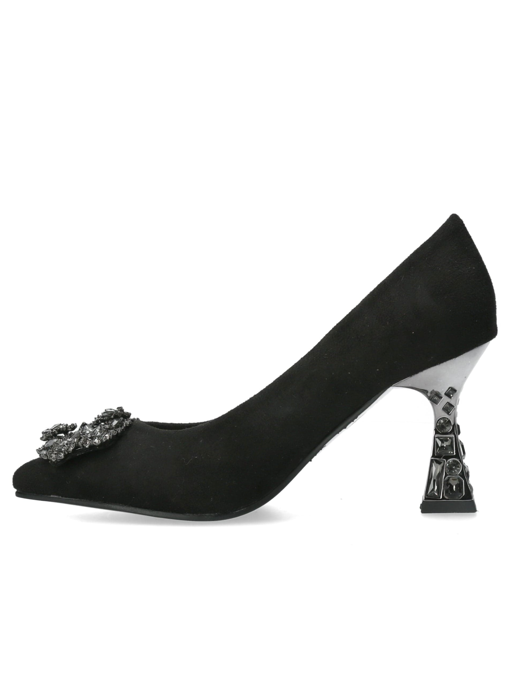 Misstyl Myriano 02 Noir Heel – black pointed-toe stiletto with jewel embellishment, elegant women’s dress heels with 7.5 cm sculpted heel.