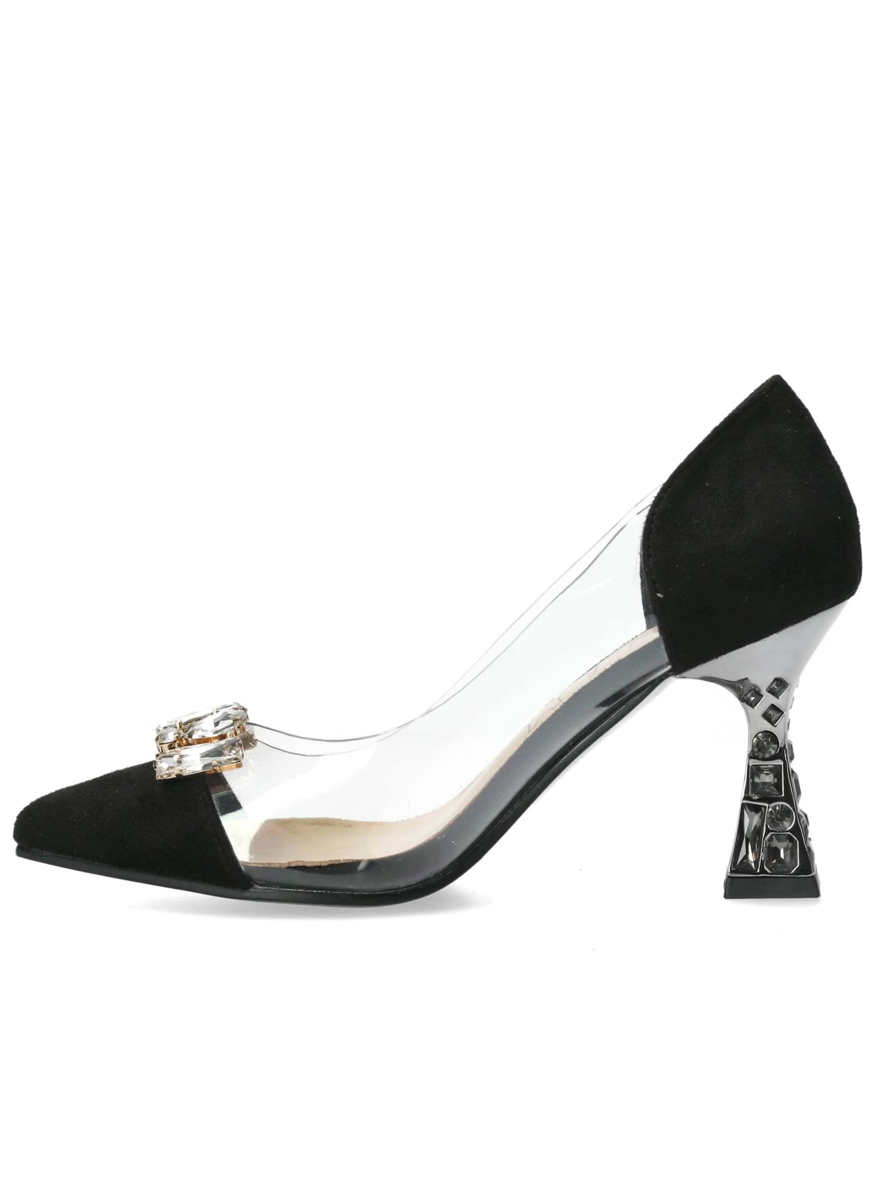 Misstyl Myriano 06 Noir Heel – black stiletto with jewel-embellished pointed toe, clear TPU upper and crystal-detailed heel.