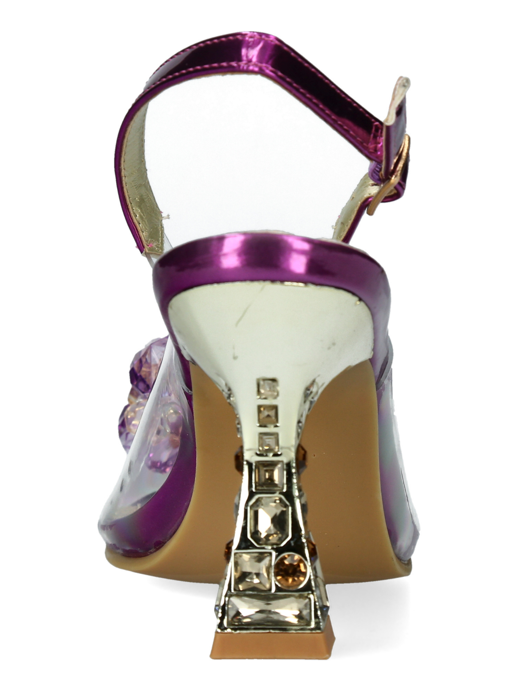 Misstyl Myriano 16 Violet Heels with clear upper, gemstone embellishment and sculpted heel.