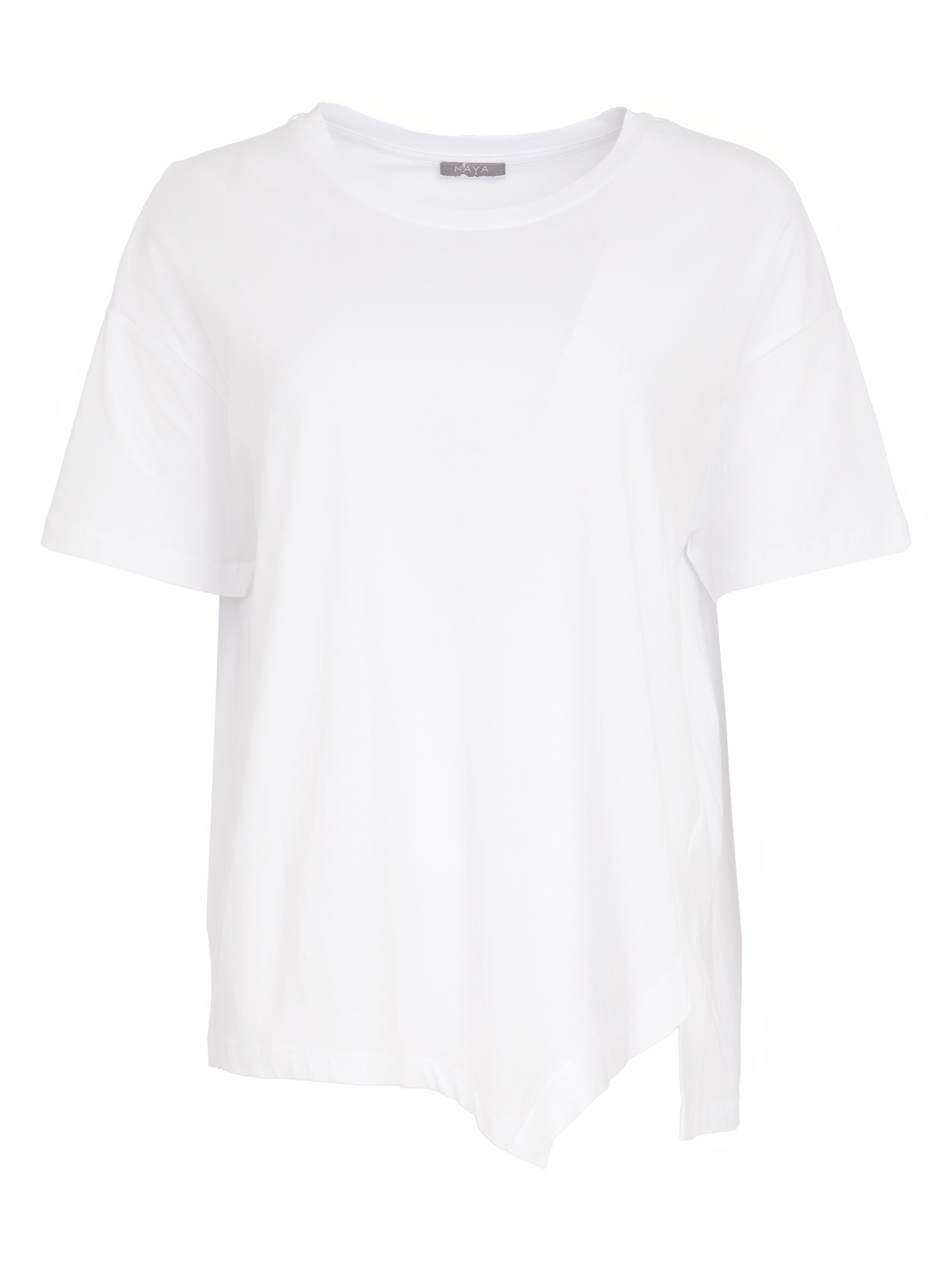 Naya NAS26 112 Cut Out Detail Jersey Top featuring soft cotton stretch fabric, round neckline and asymmetric cut-out hem.