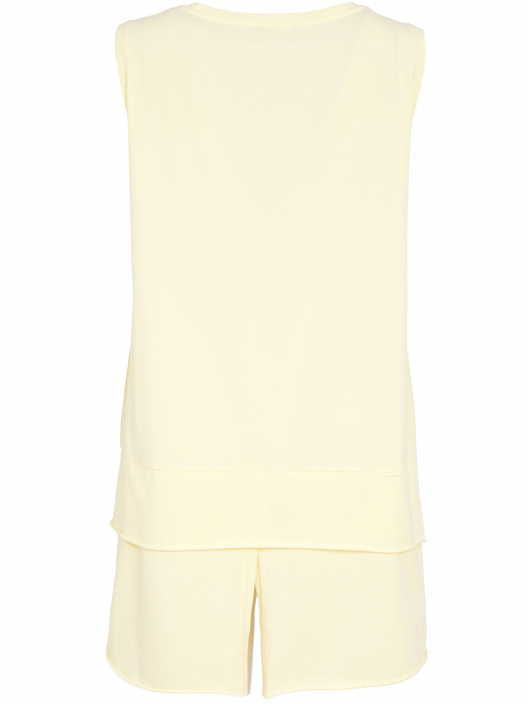 Naya NAS26 115 Raw Hem & Vented Back Cami Top featuring soft cotton stretch fabric, sleeveless design, raw hem finish and vented back detail.