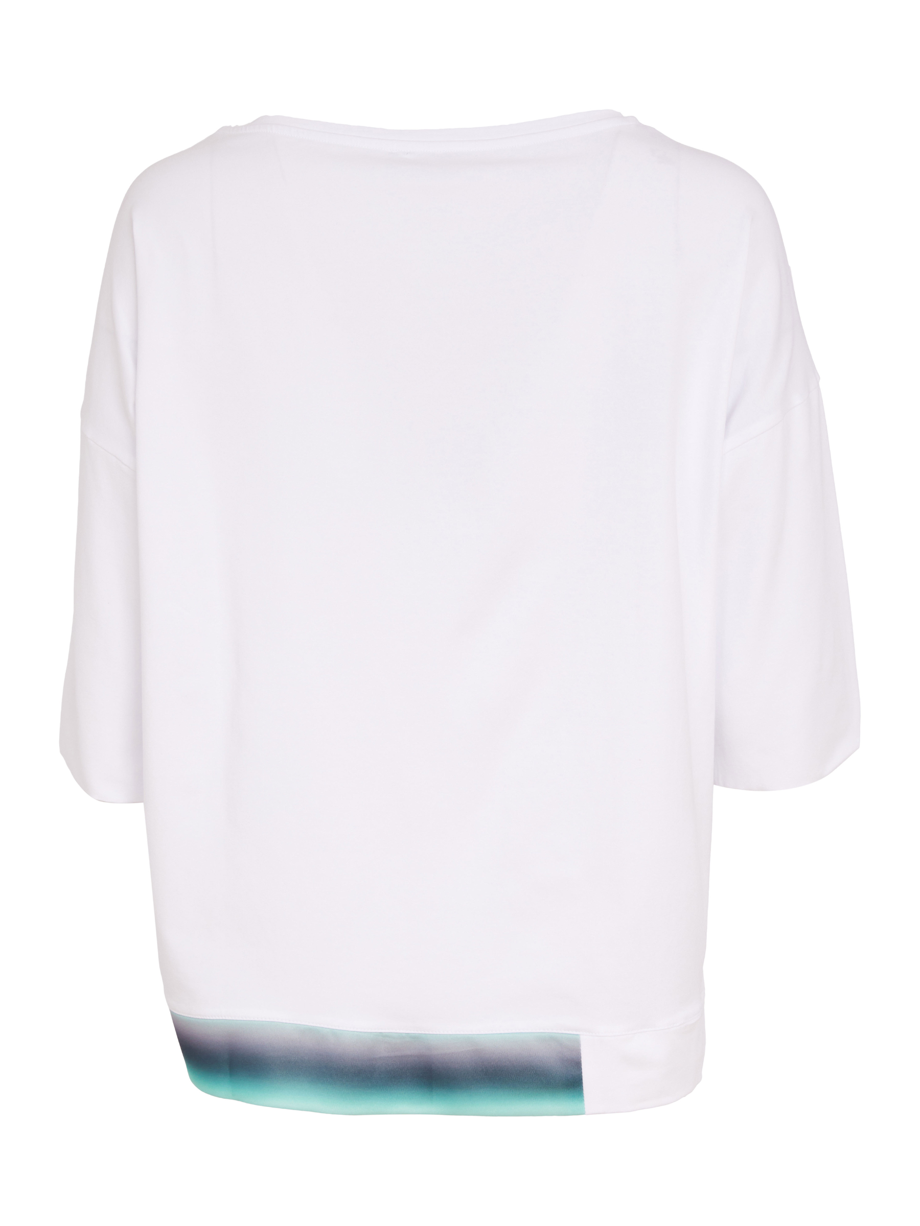 Naya NAS26 124 Contrast Hempanel Placement Print Top featuring soft cotton stretch fabric, abstract front placement print, contrast hem panel and relaxed fit.