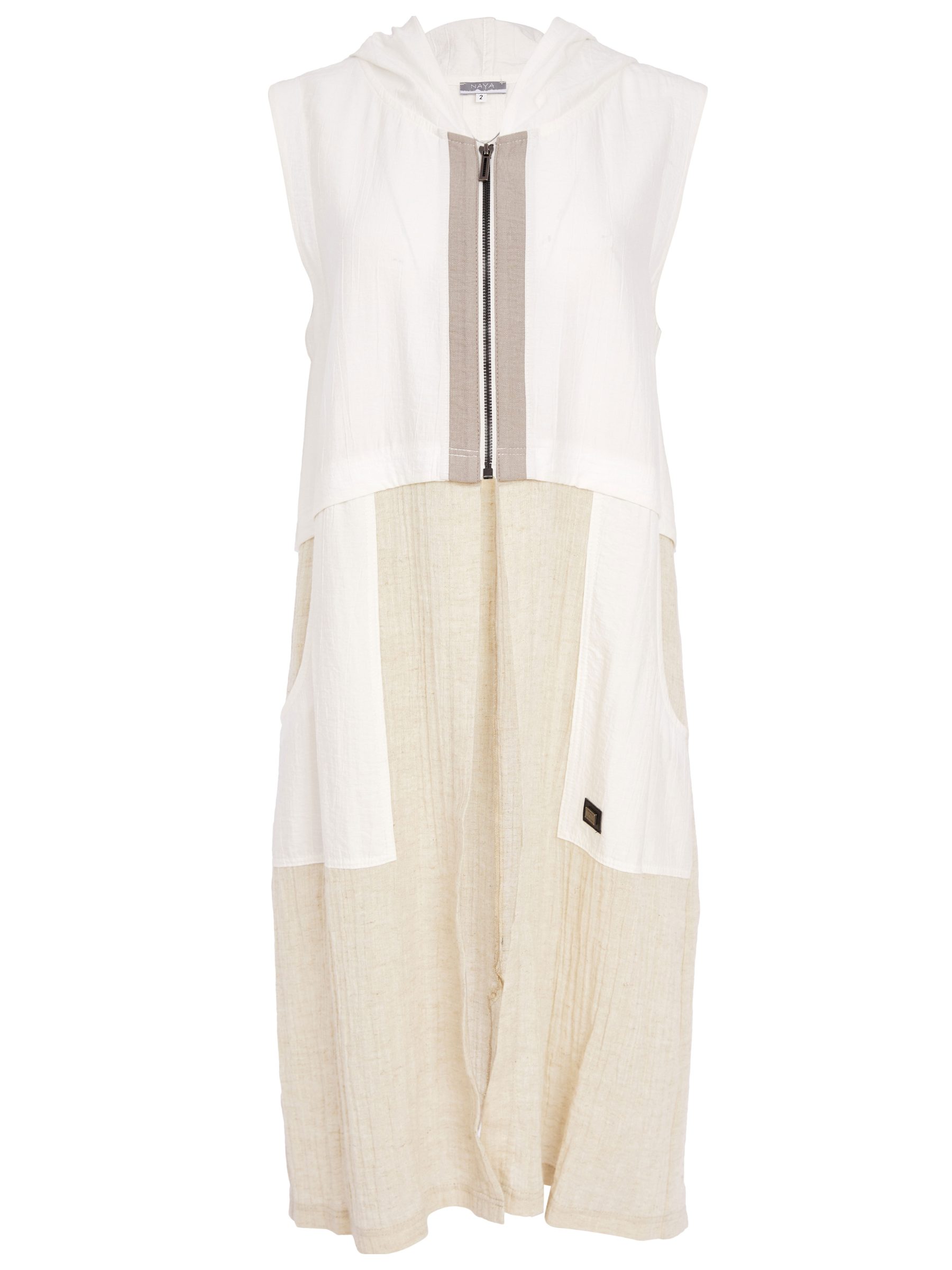 Naya NAS26 157 Hooded Waistcoat featuring sleeveless design, zip-through front, hooded neckline and soft rayon-blend fabric.