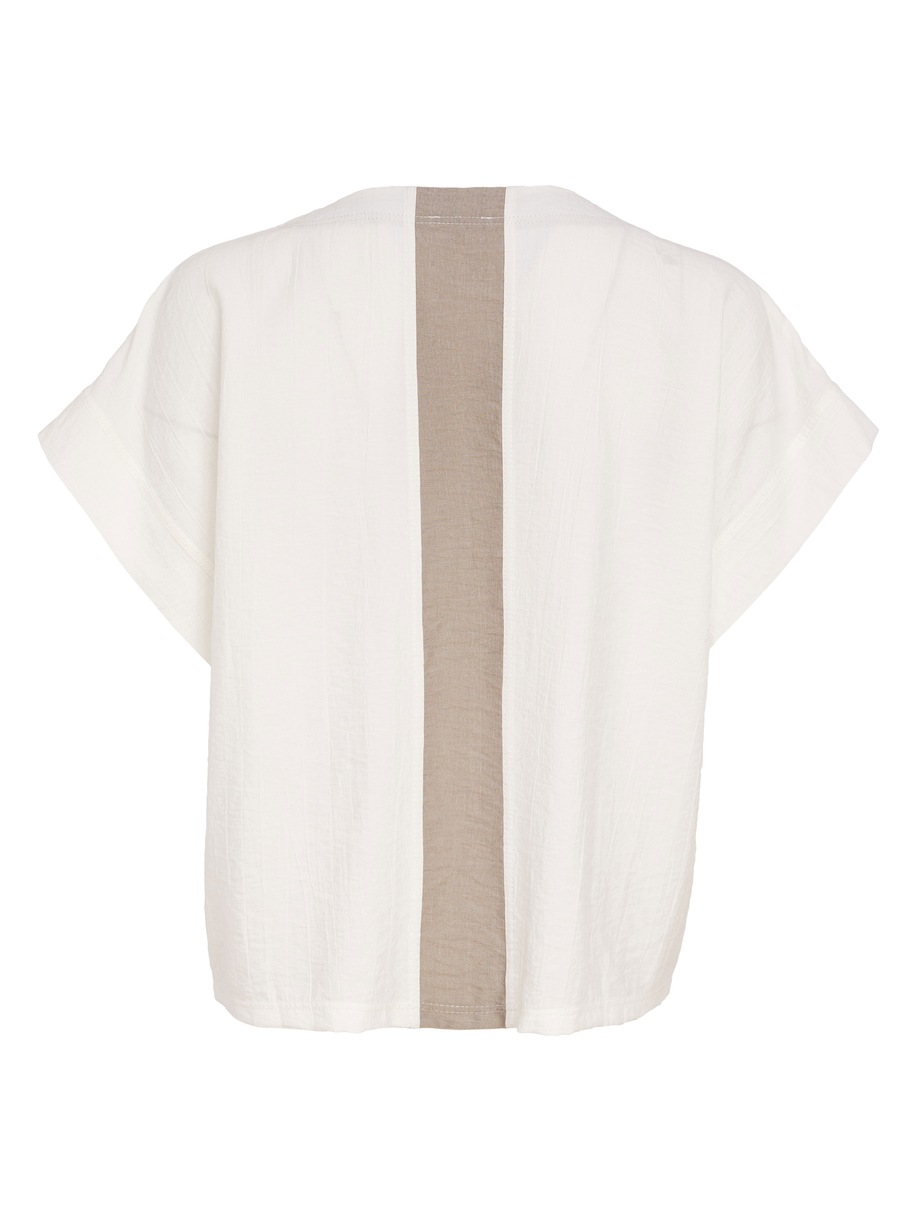 Naya NAS26 159 Contrast Colour Zip Panel V-Neck Top featuring central zip detail, contrast trim panels and relaxed short sleeve silhouette.