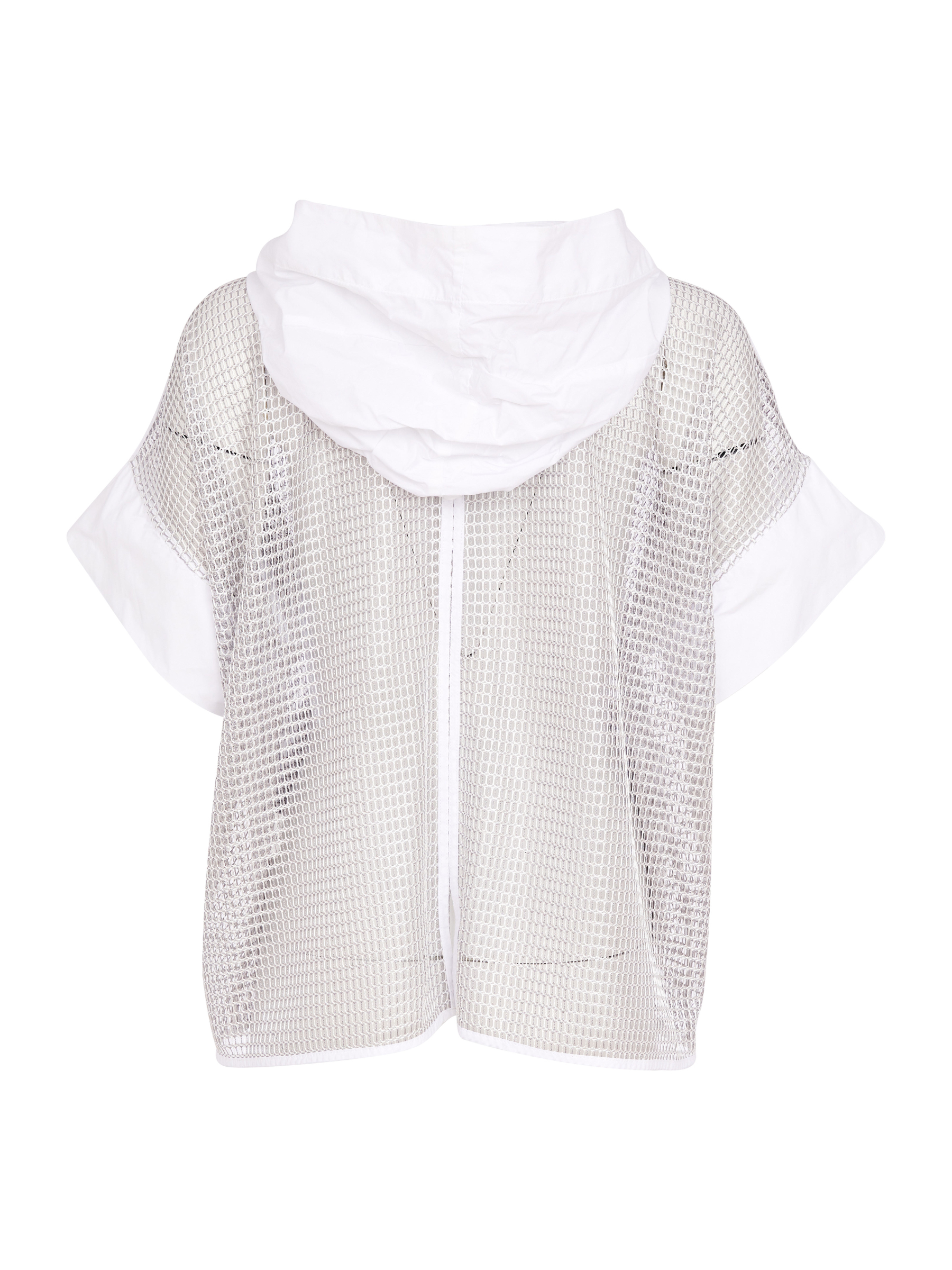 Naya NAS26 175 Contrast Pocket And Cuff Mesh Top with sheer mesh body, contrast collar, cuffs and front pockets.