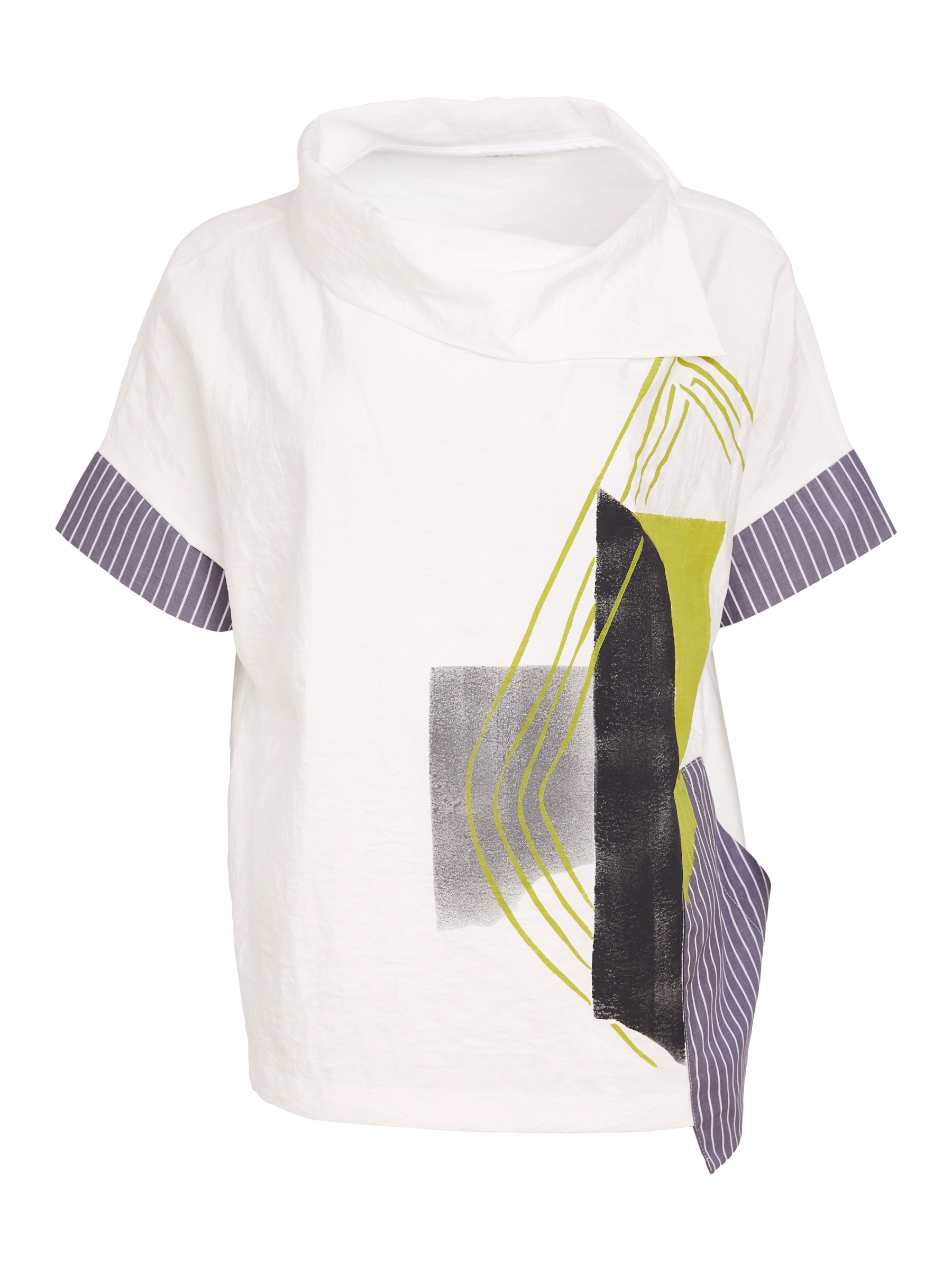 Naya NAS26 267 placement print collar top with modern graphic design and relaxed fit.