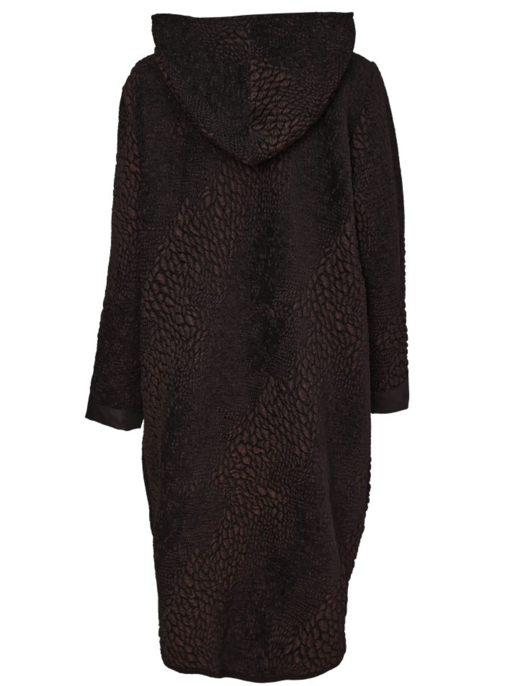 Naya NAW26 161 Jaquard Section Coat with hood, tie-front fastening, pockets and textured longline finish