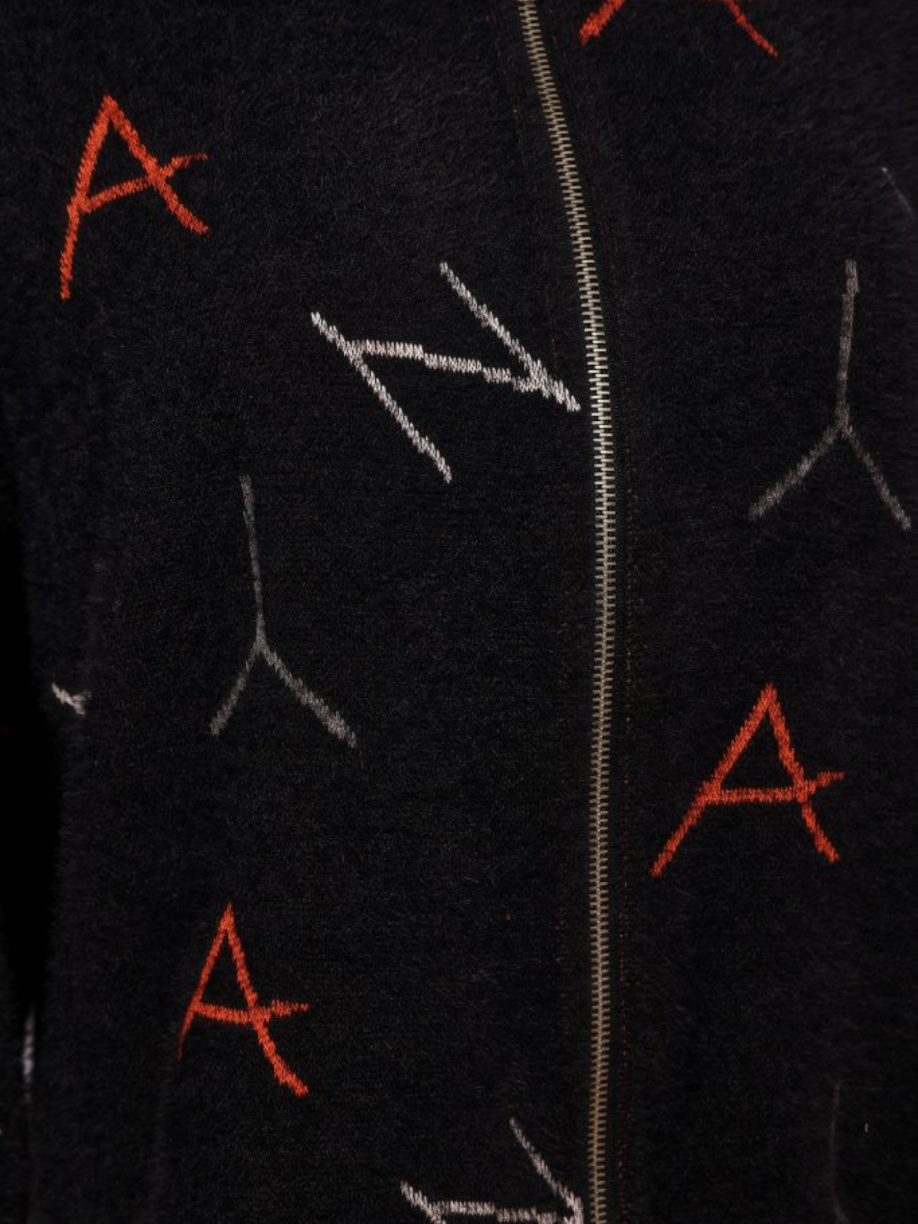 Naya NAW26 226 Hooded Knit Print Jacquard Jacket with zip front, hood and all-over letter print