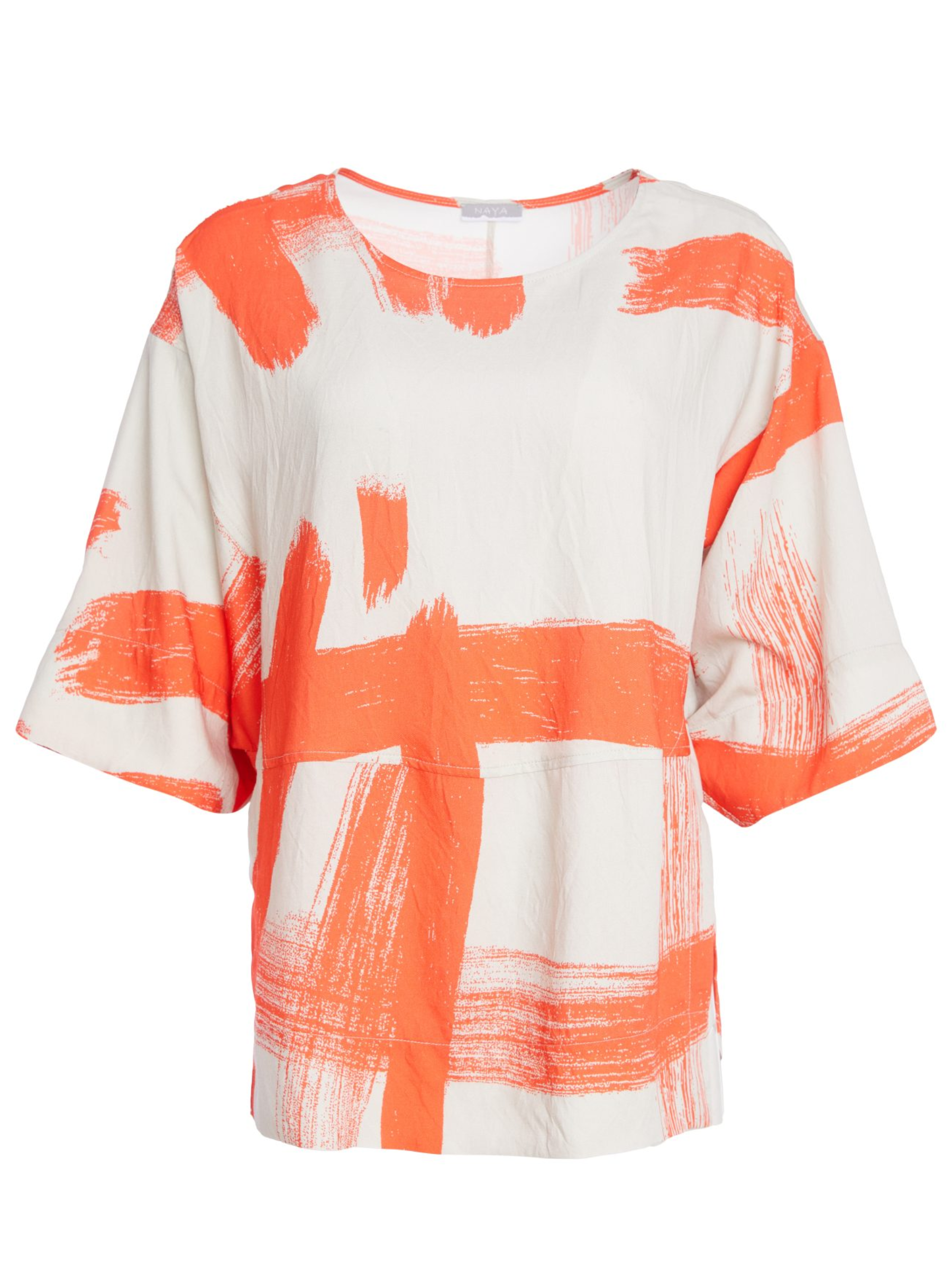 Naya NPA26 123 Paintwork Print Top with round neckline, wide short sleeves and relaxed boxy fit