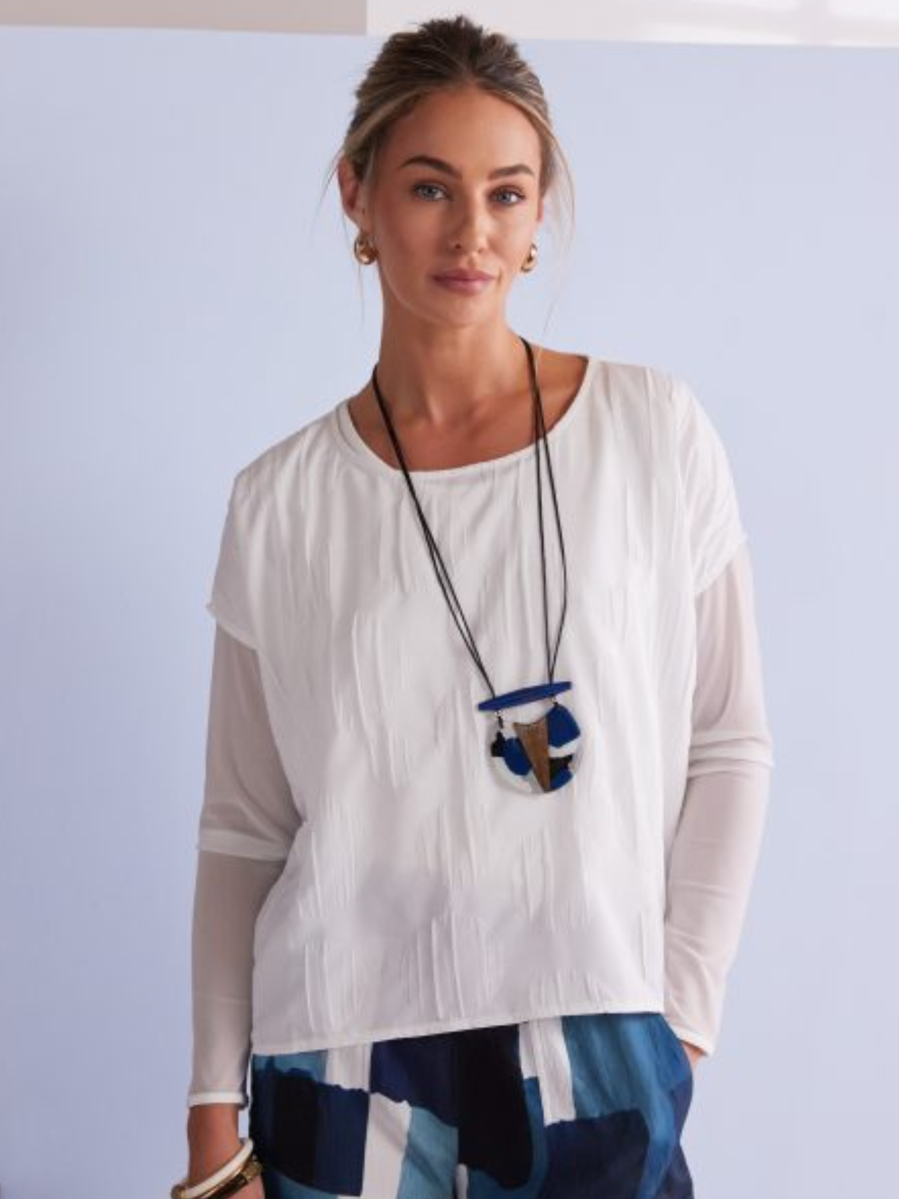 Naya NPA26 239 Round Neck Top with round neckline, short sleeves, relaxed fit and textured fabric detail