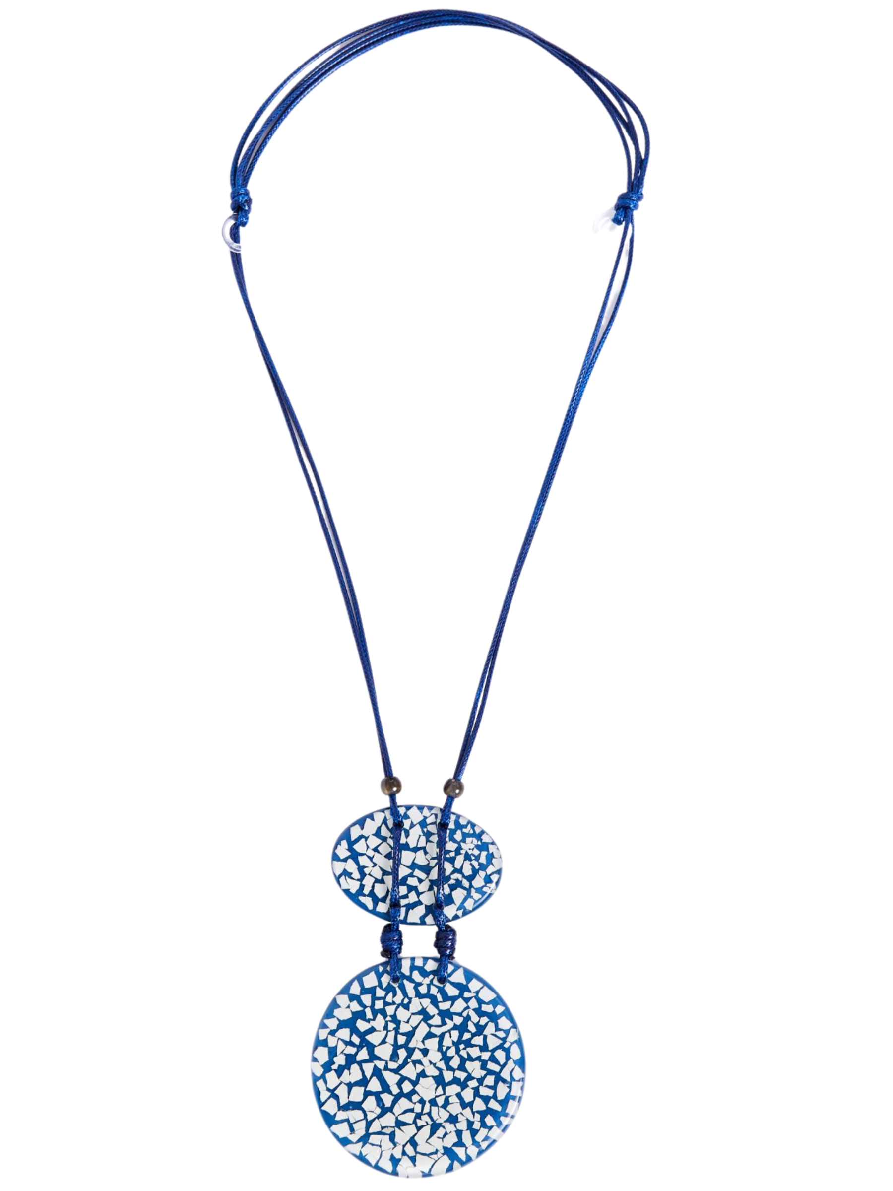 Naya NPA26 349 Mottle Print Disc Necklace with long cord, adjustable fastening and layered disc pendants