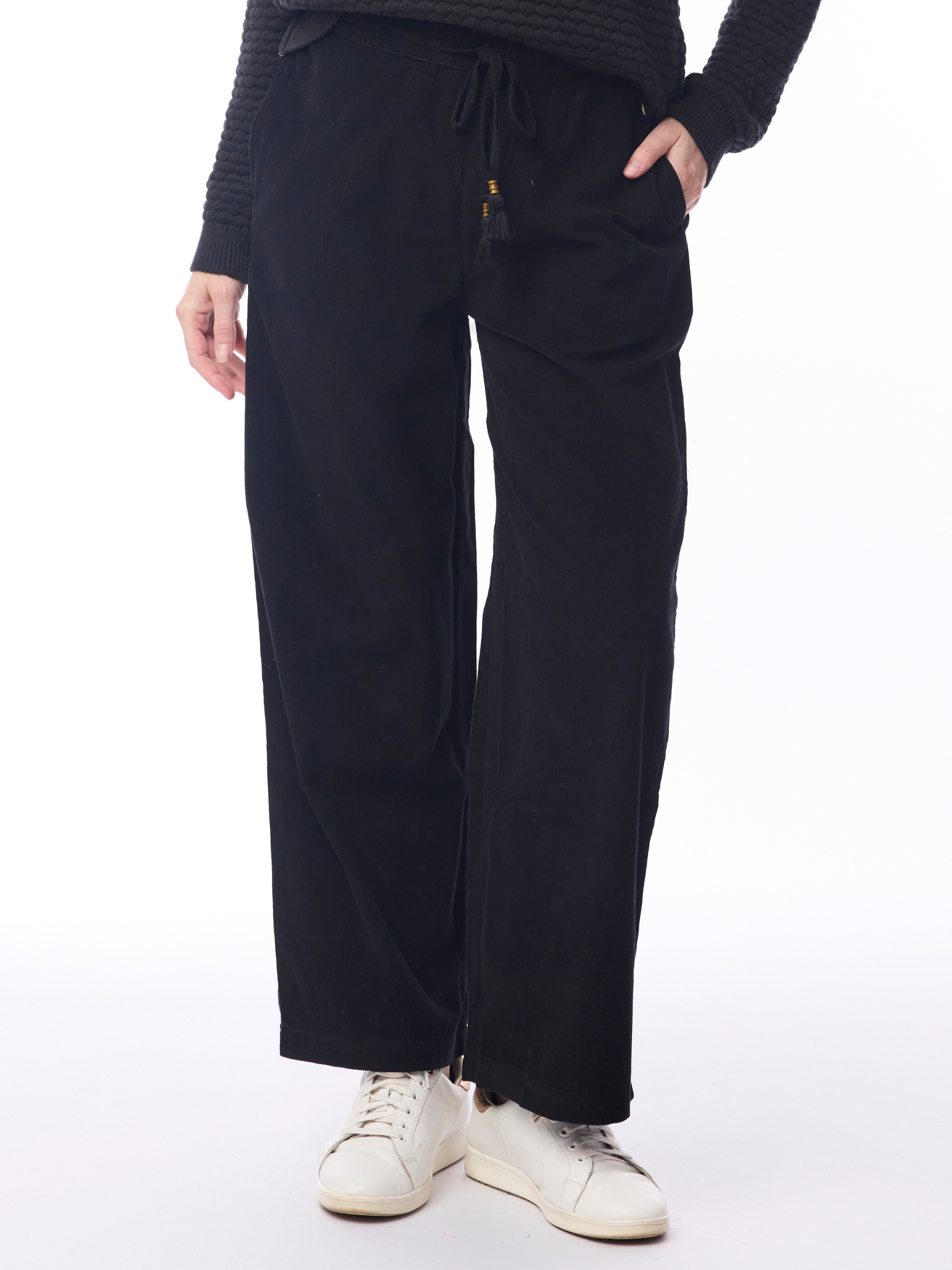 Orientique 2697 Cord Solid Wide Leg Pant with tie waist, full-length leg and soft textured finish