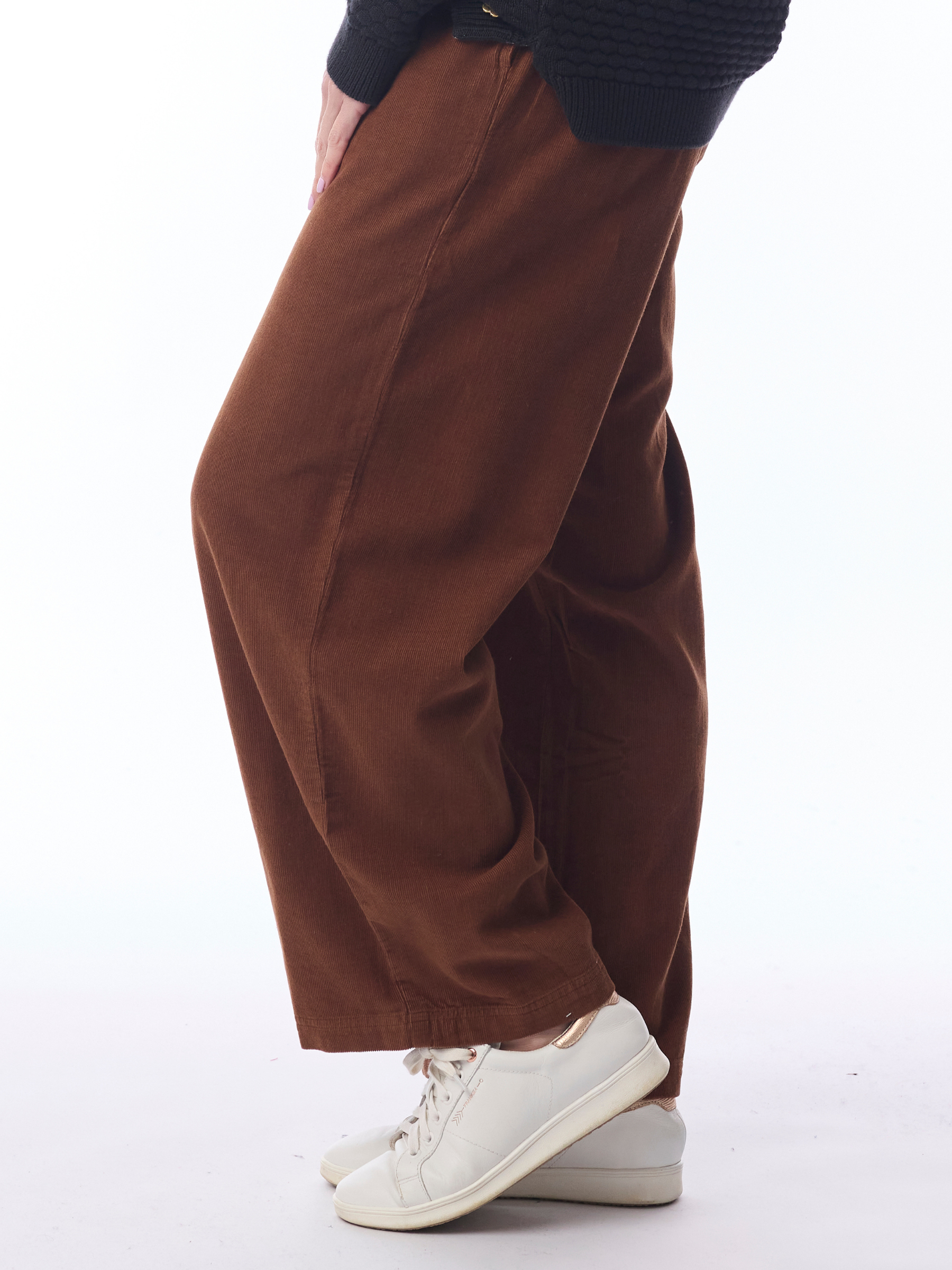 Orientique 2697 Cord Solid Wide Leg Pant with tie waist, full-length leg and soft textured finish