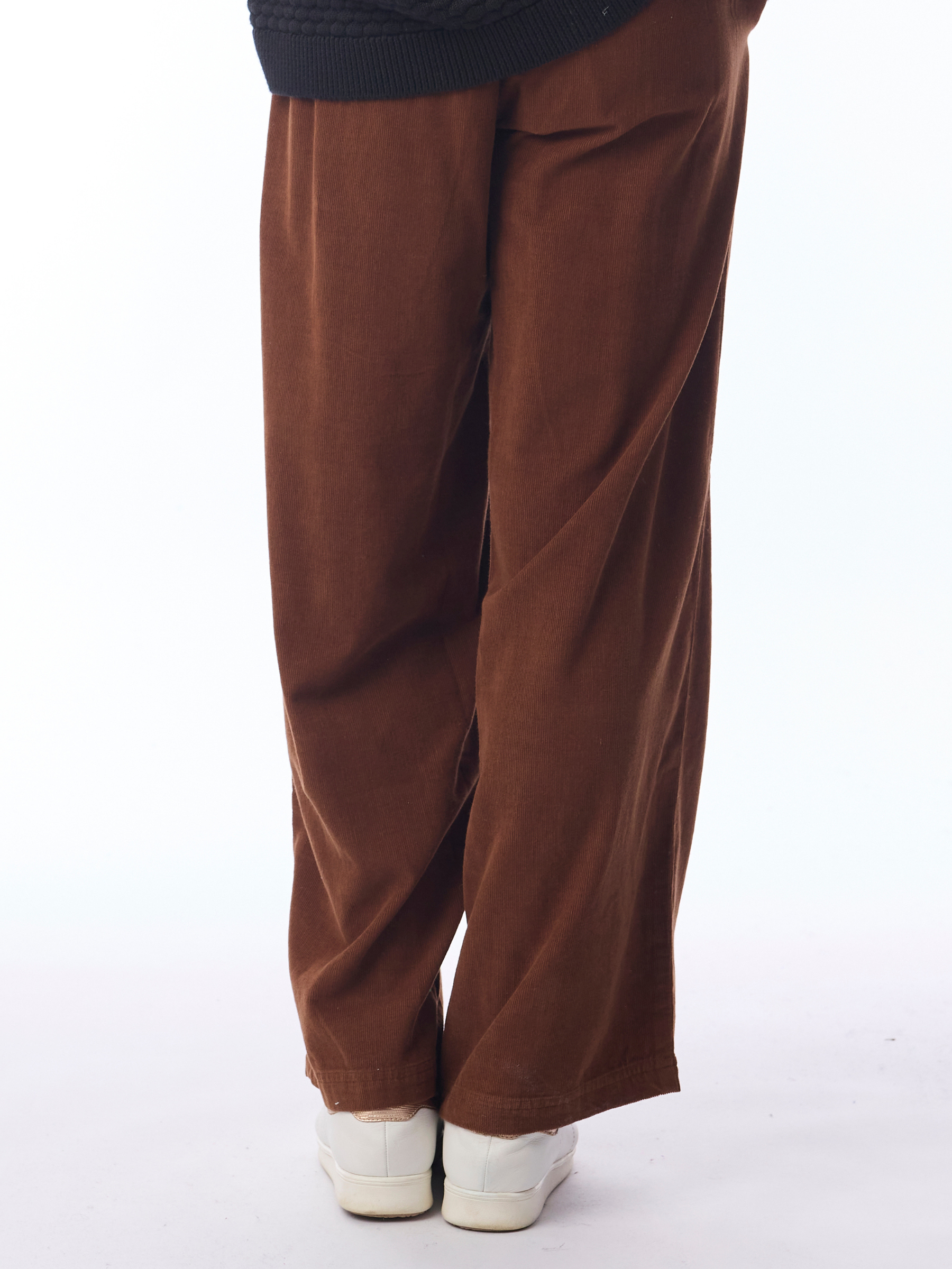 Orientique 2697 Cord Solid Wide Leg Pant with tie waist, full-length leg and soft textured finish