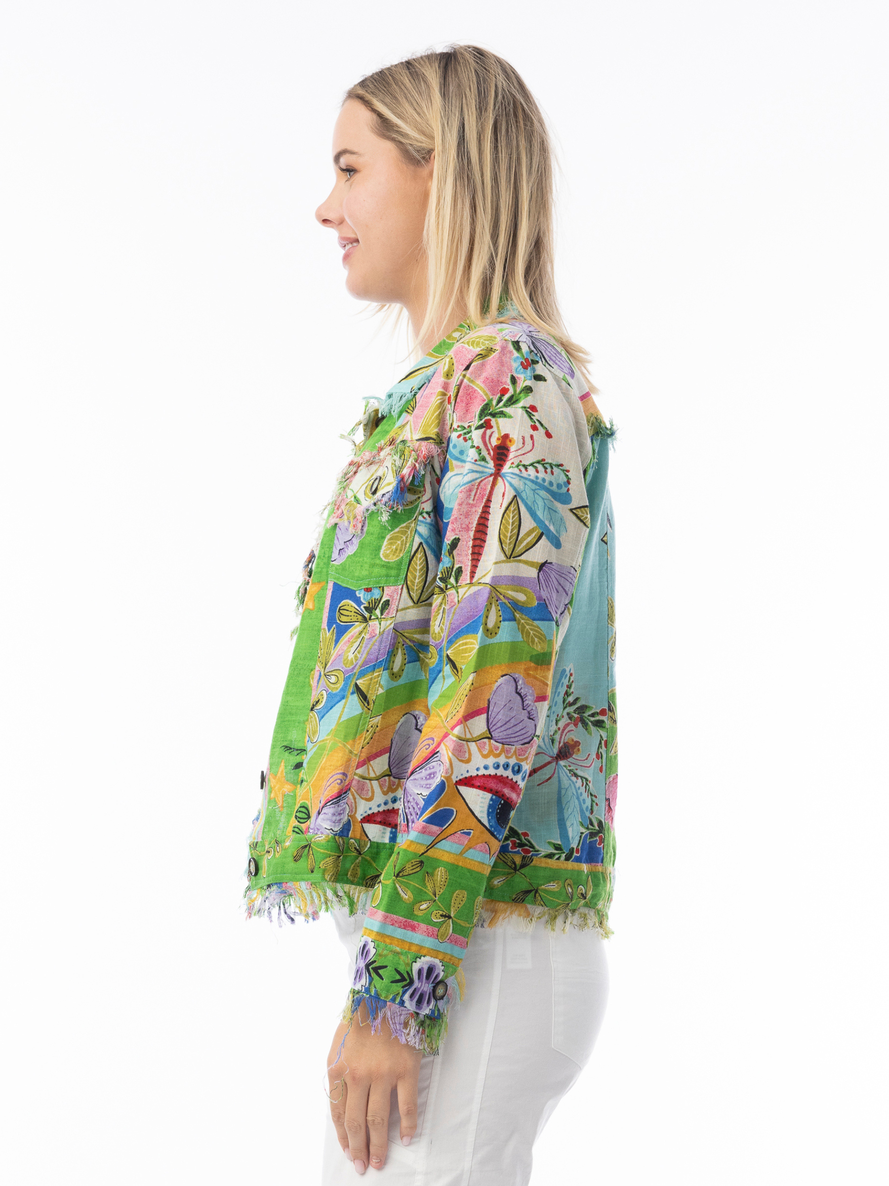 Orientique 42175 Sante Fe Jacket printed button-through jacket with collar, patch pockets and raw edge trim.