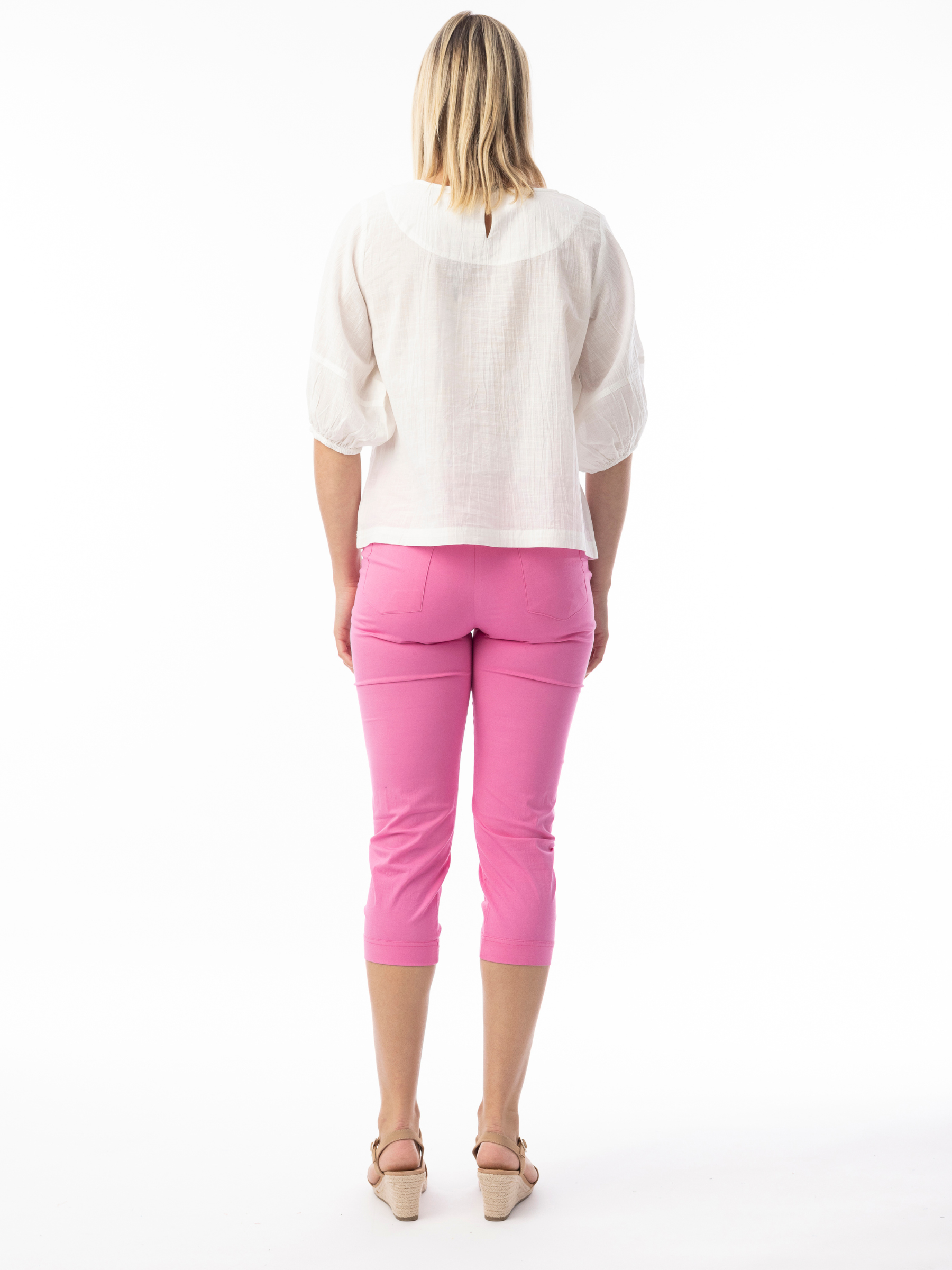 Orientique 5620 Bangalene Capri Pants women’s slim-leg cropped capri trousers with pull-on waistband and streamlined fit.