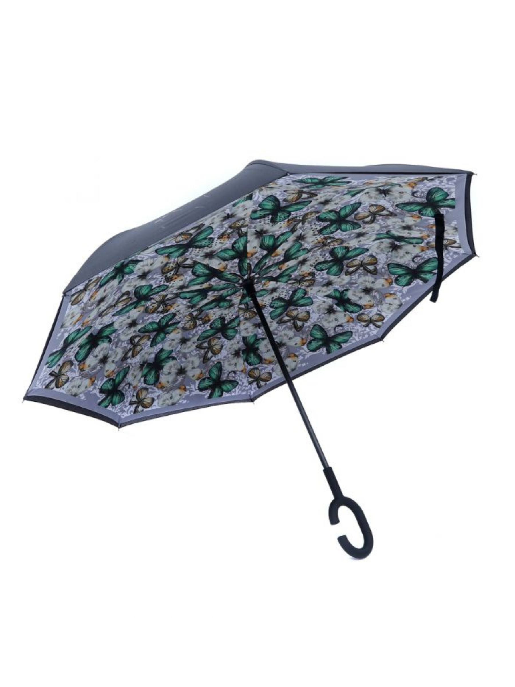 PCHA Reversible Umbrella with reverse-fold design, shown in Vintage Rose Garden, Leopard Print, Symphony Floral and Butterfly patterns - a stylish and practical rainy-day accessory