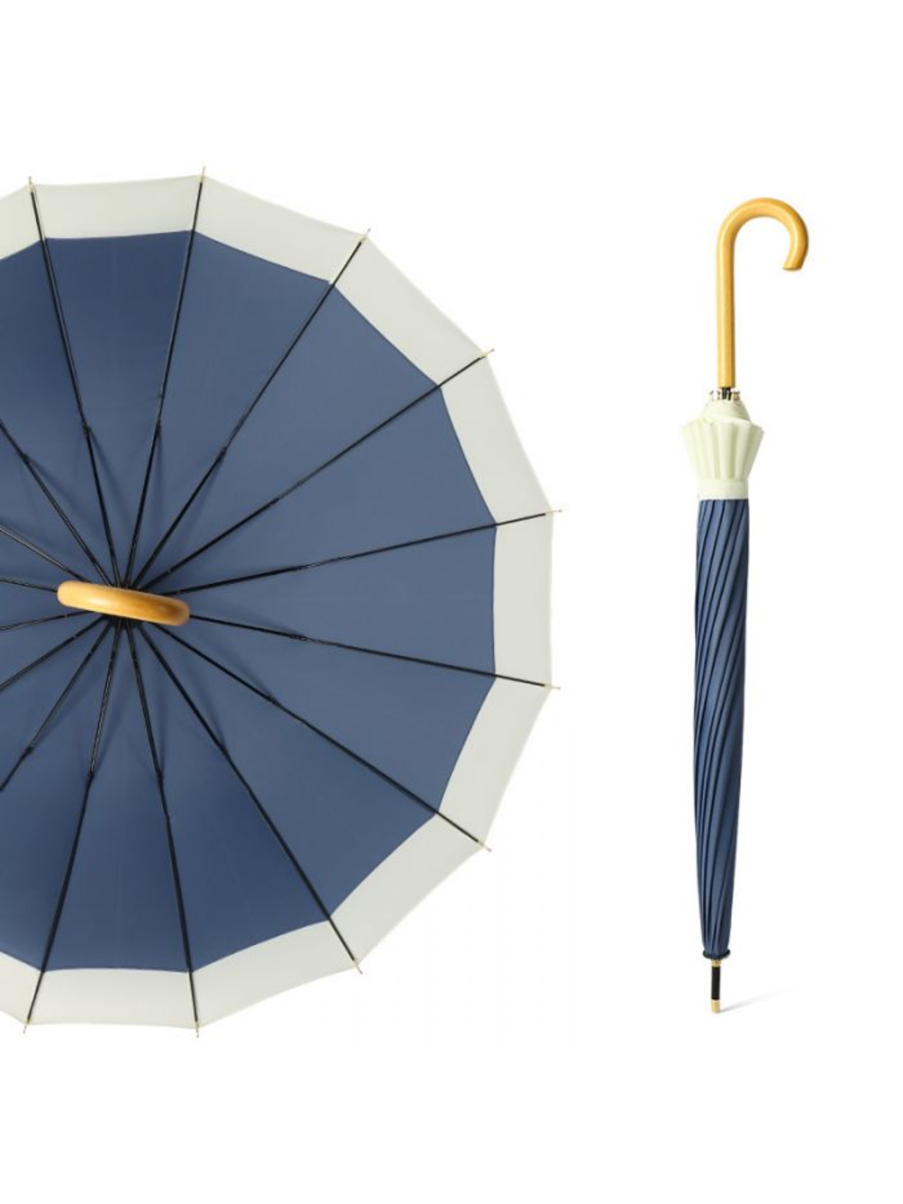 PCHA 3468 two-tone pastel umbrella with contrasting trim and curved handle, classic full-length design.
